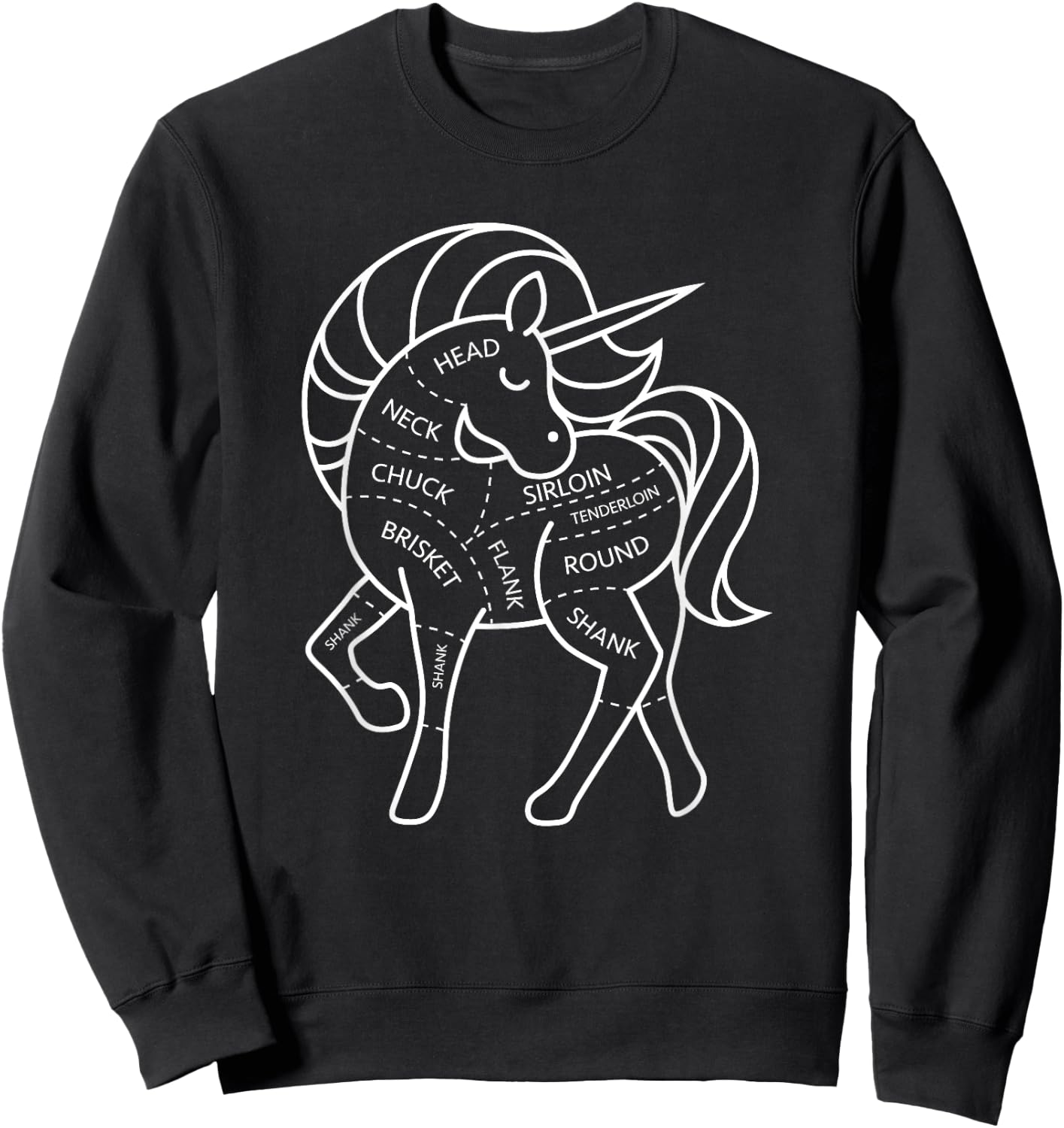 Magic Grass Fed Unicorn Meat Cuts Diagram Dark Humor Sweatshirt - Sweatshirt | Black