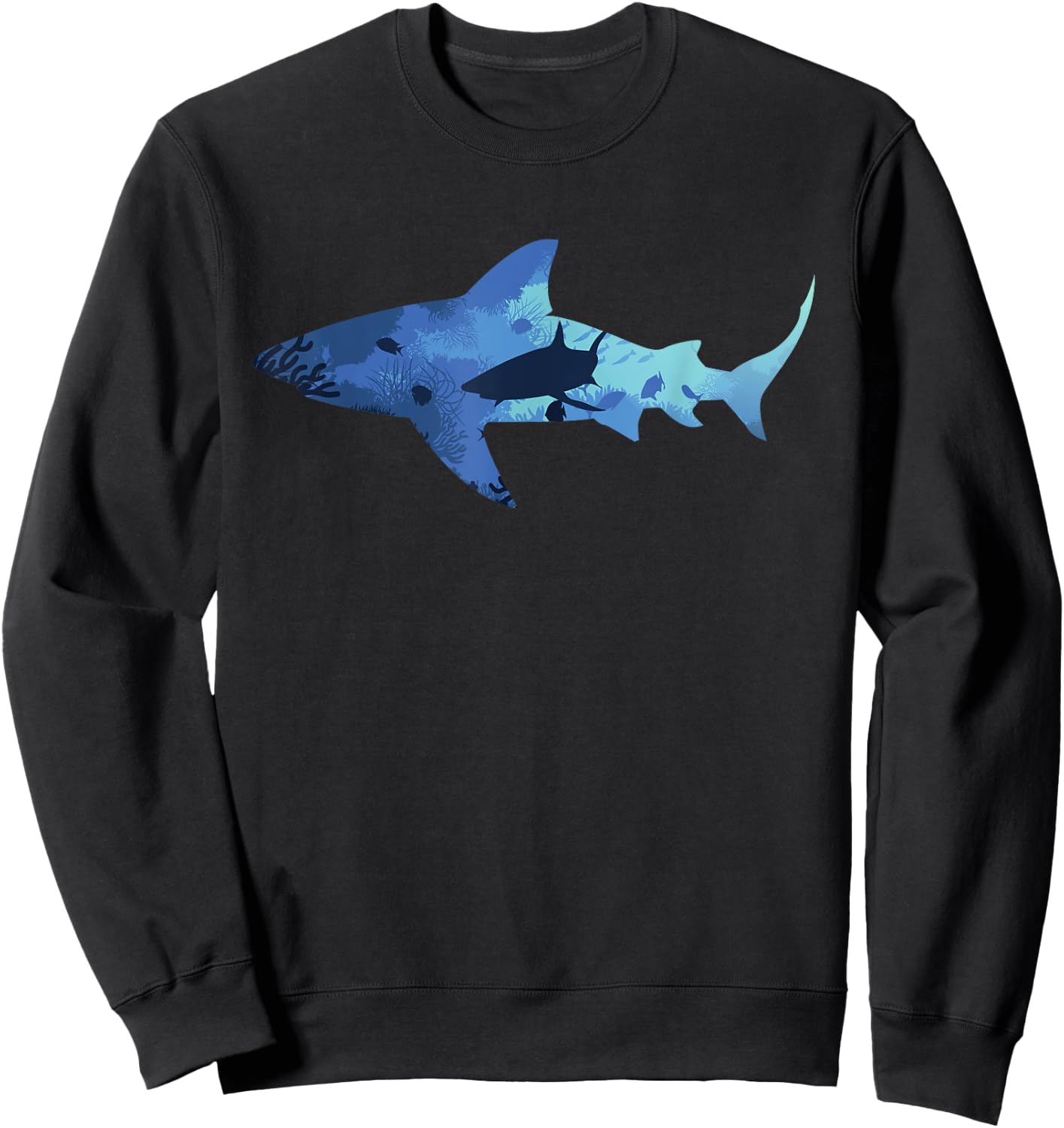 Vintage Shark Silhouette | Hammerhead Shark Tiger Shark Sweatshirt - Sweatshirt | Black
