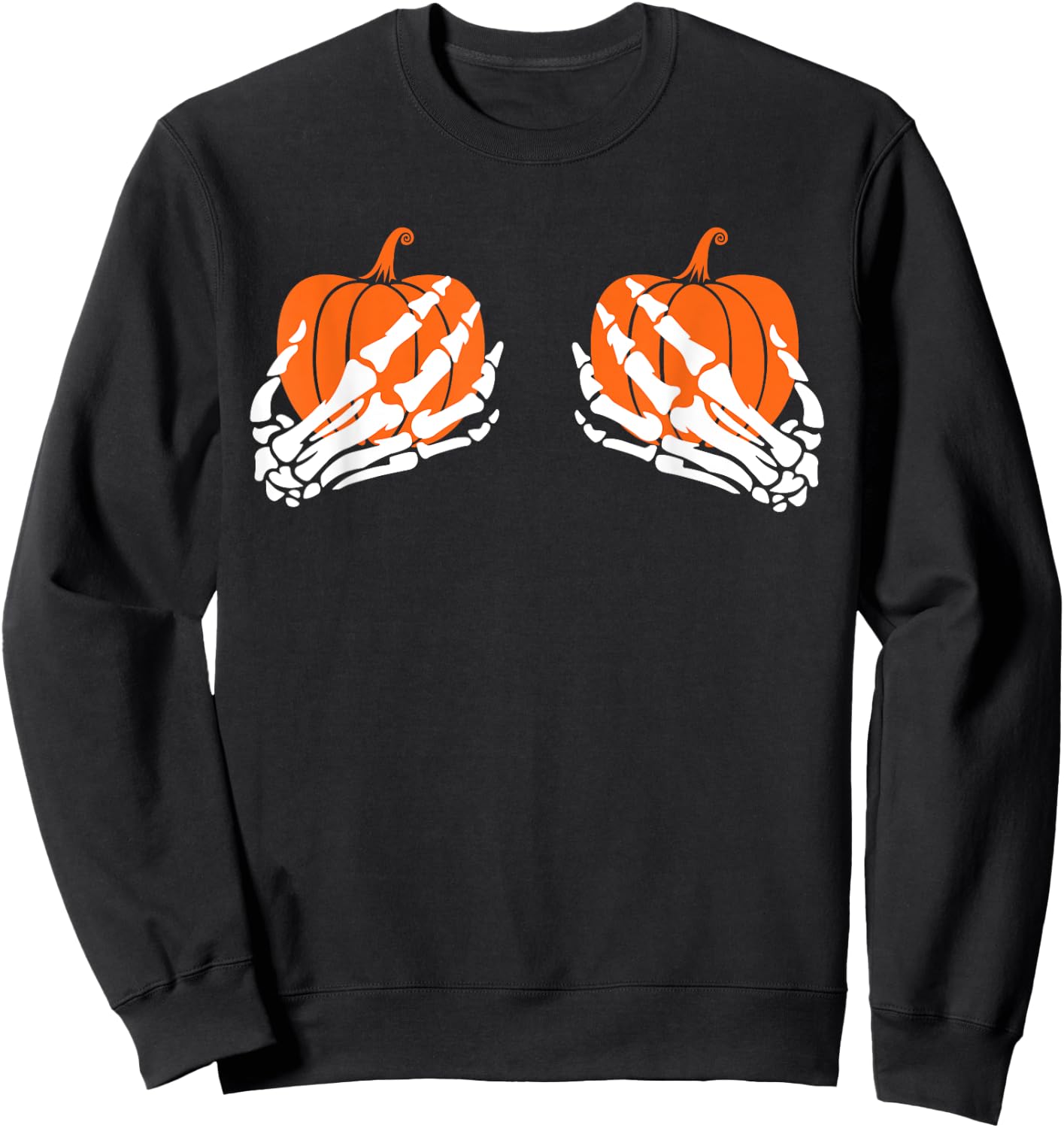 Halloween Skeleton Hand On Pumpkin Boob, Lazy Costume Sweatshirt - Sweatshirt | Black