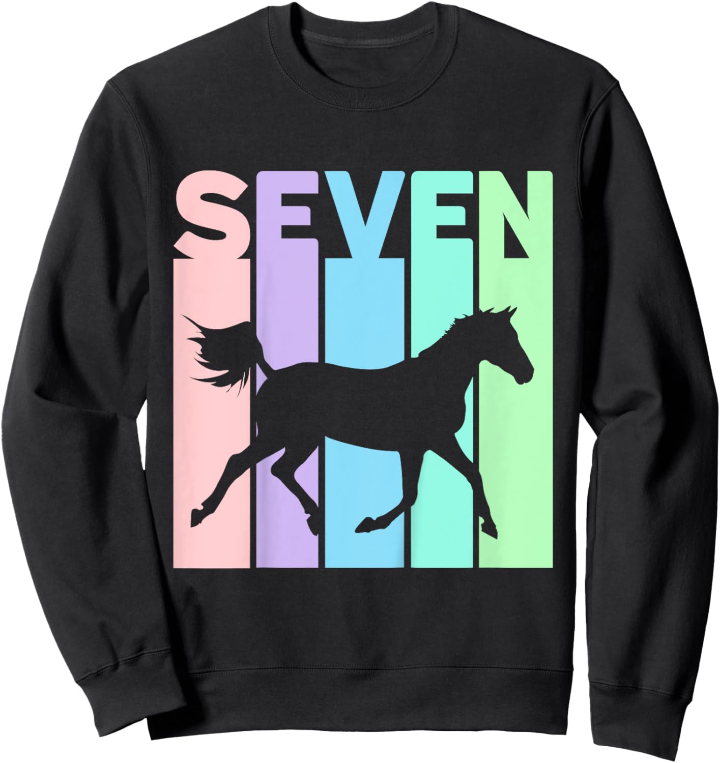 Seven Years Old Girls Birthday Horse 7th Sweatshirt - Sweatshirt | Black