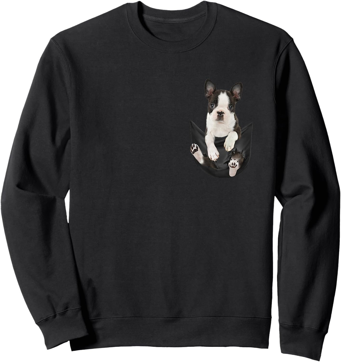Dog Lovers Gifts Boston Terrier In Pocket Funny Dog Face Women Kids Sweatshirt - Sweatshirt | Black