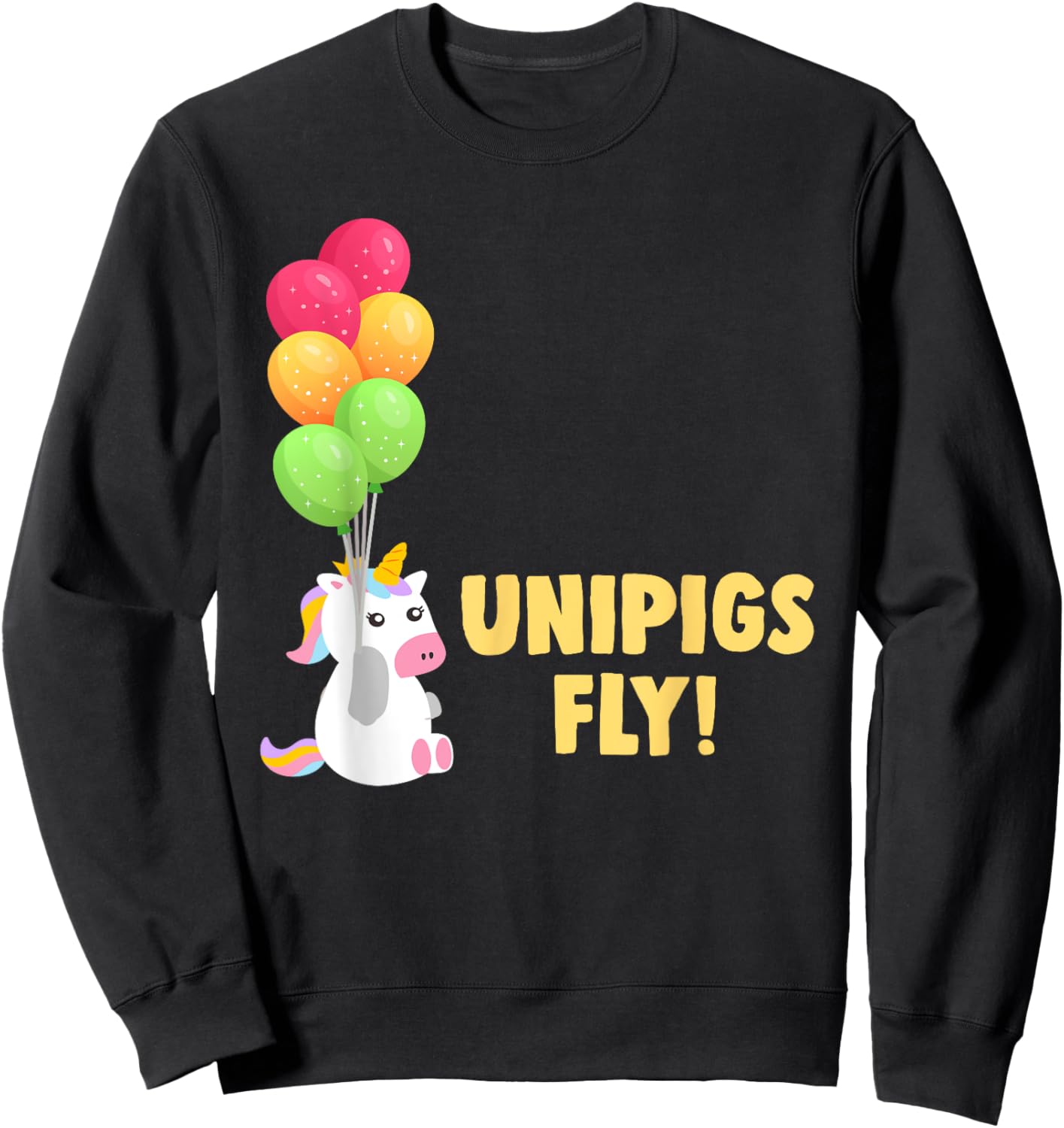 Cute Balloon Unipigs Fly Unicorn Pig Unicorn Lover Sweatshirt - Sweatshirt | Black