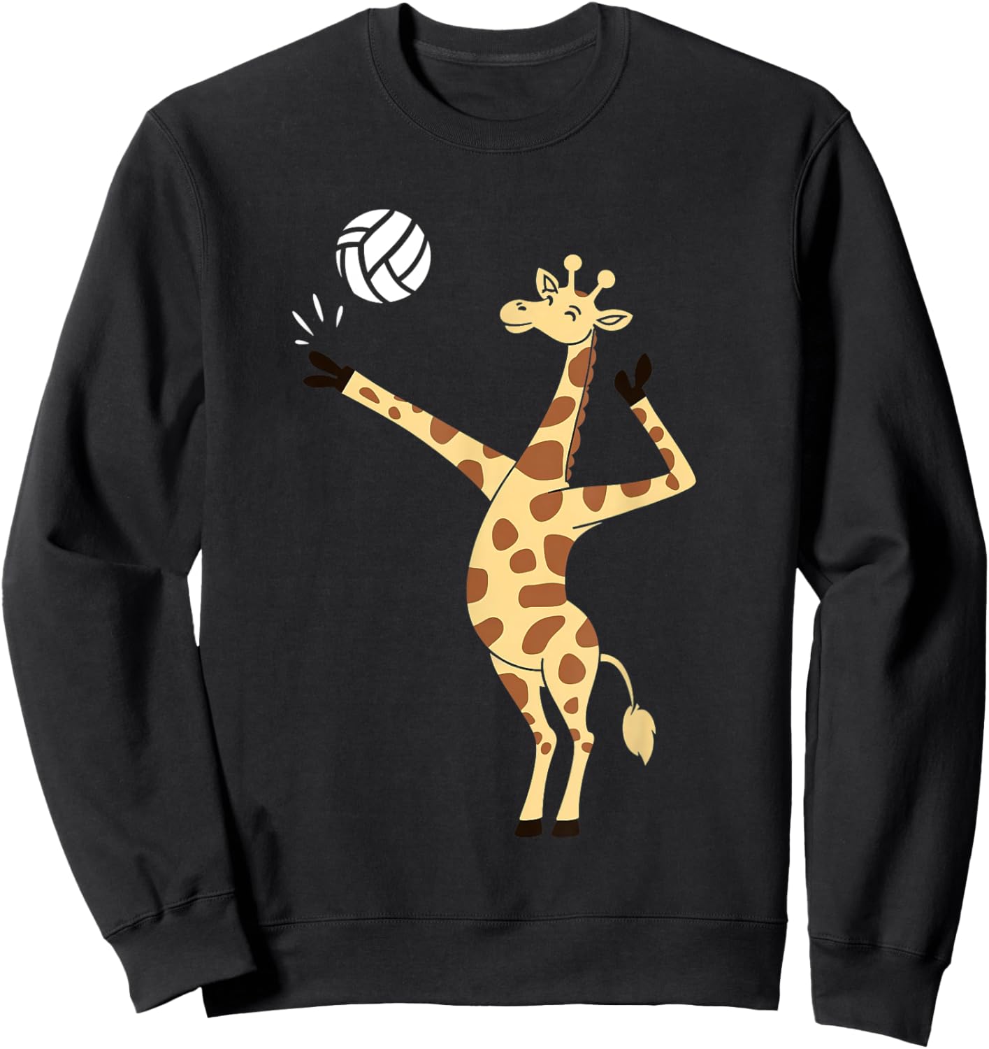 Giraffe Playing Volleyball Funny Whimsical Cartoon Graphic Sweatshirt - Sweatshirt | Black