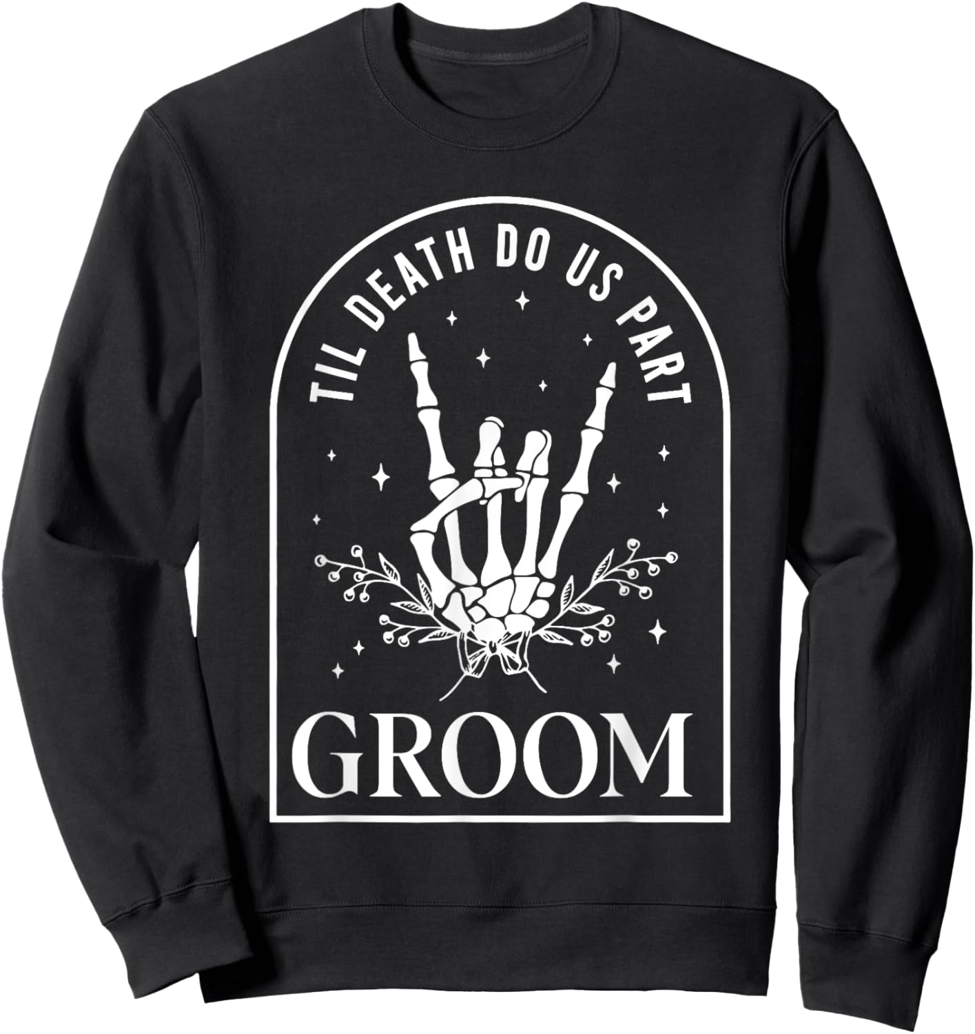 Groom Bride Skeleton Rock Hand Couples Wedding Halloween Sweatshirt - Sweatshirt | Black