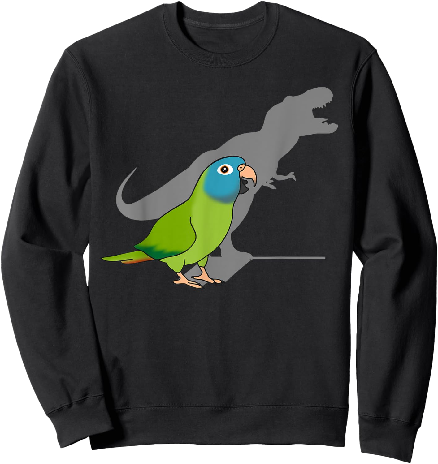 T-rex Blue Crowned Conure, Funny Dinosaur Shadow Parrot Sweatshirt - Sweatshirt | Black