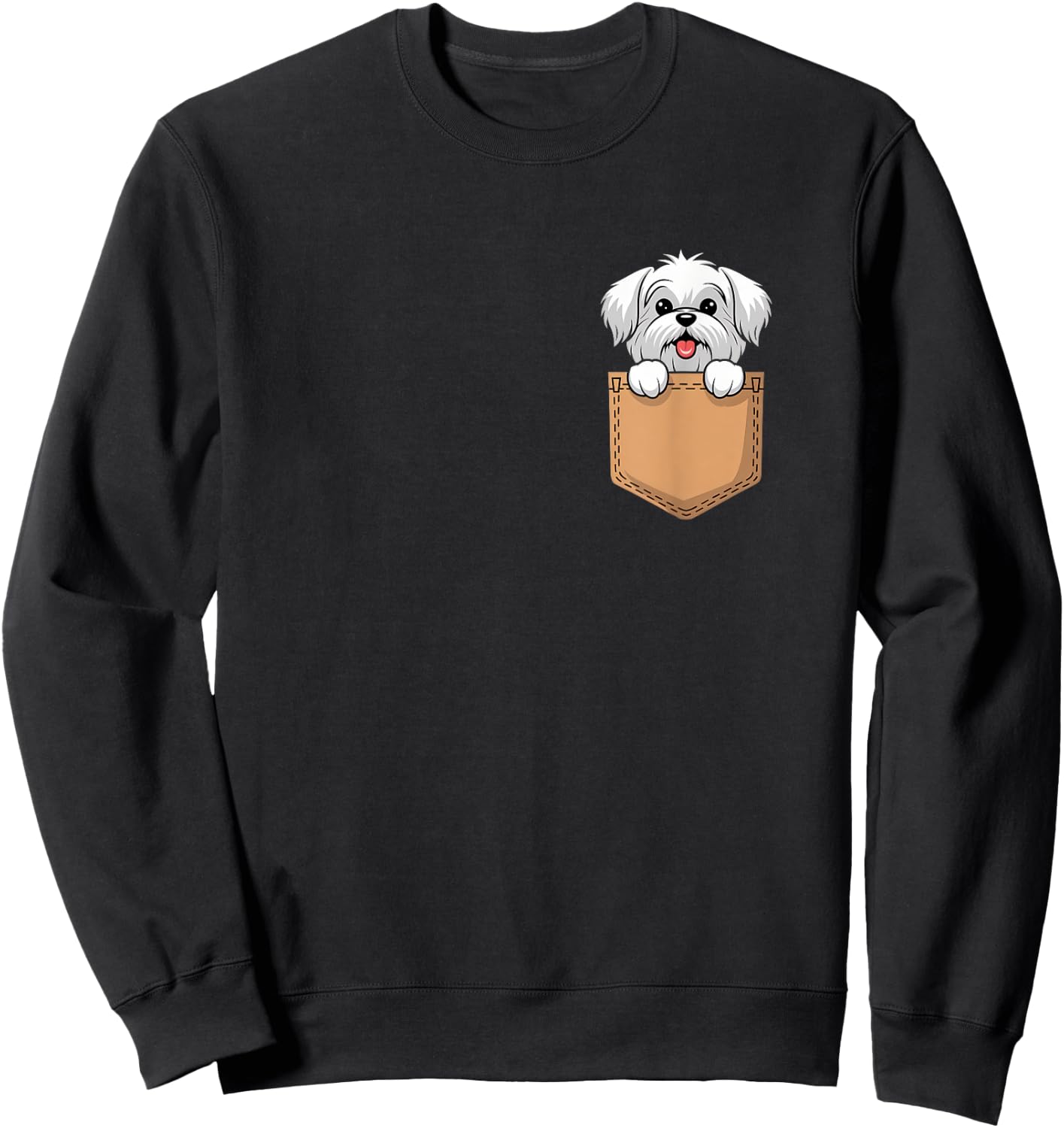 Maltese In Pocket Dog Owner Cute Puppy Lover Men Women Kids Sweatshirt - Sweatshirt | Black