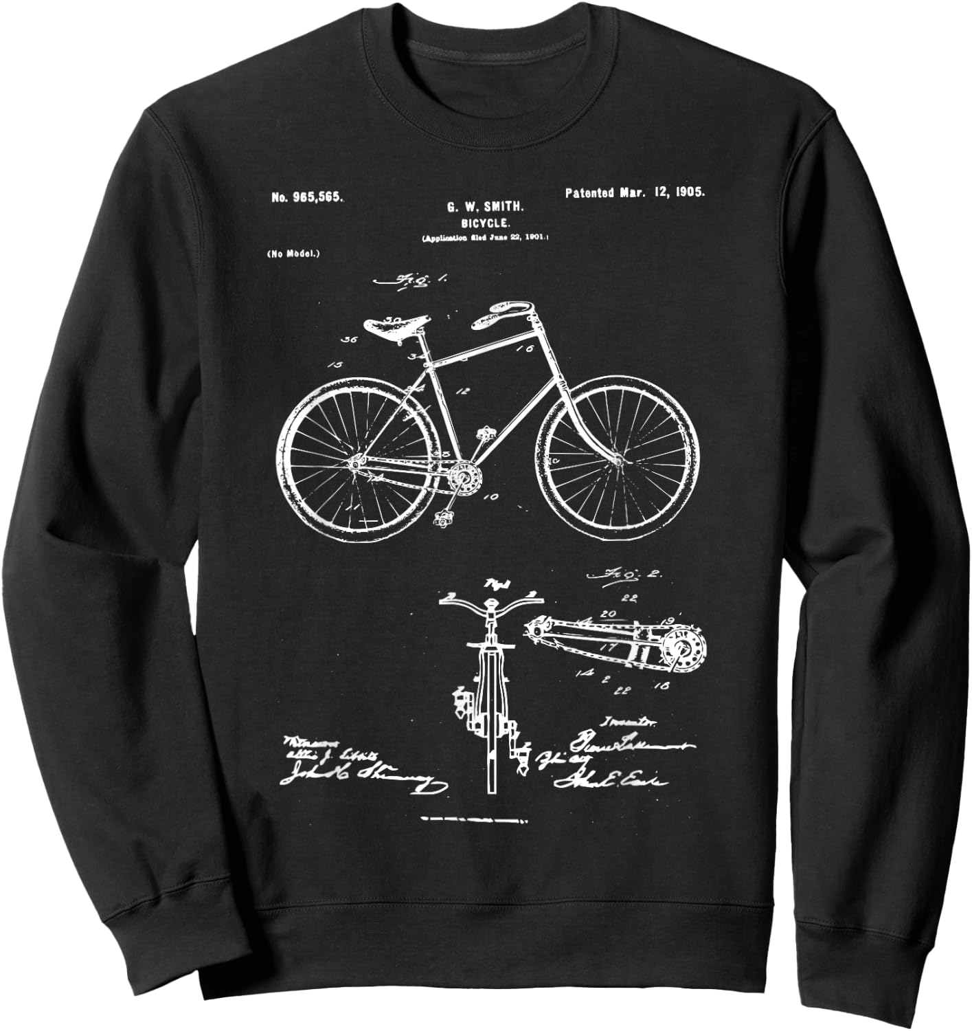 Vintage Patent Print 1900 Bicycle , Bike Shirt Sweatshirt - Sweatshirt | Black
