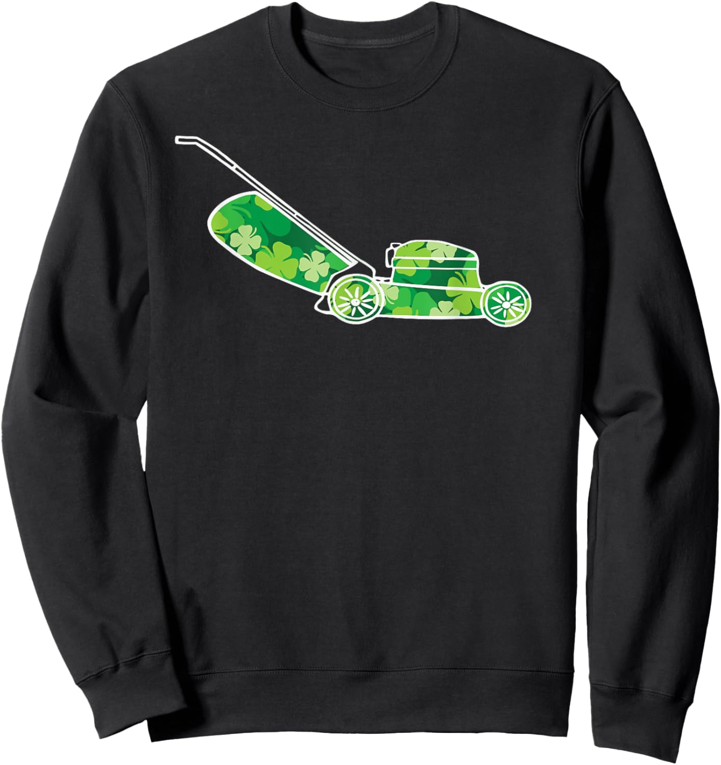 Funny St Patrick's Day Shamrock Lawn Mower Grass Mowing Dad Sweatshirt - Sweatshirt | Black