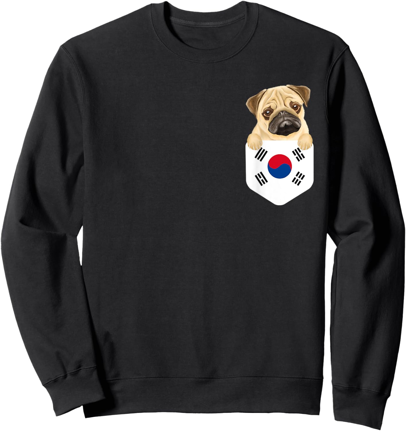 South Korea Flag Pug Dog In Pocket Men Women Kids Sweatshirt - Sweatshirt | Black