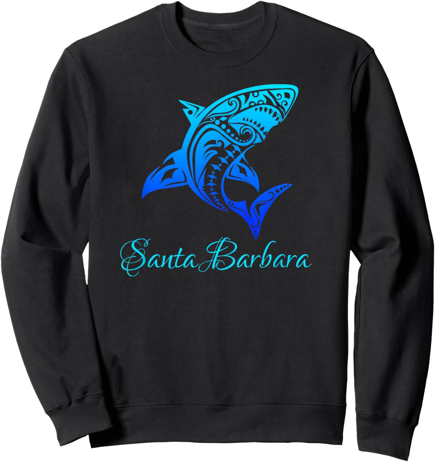 Santa Barbara, California Vintage Retro Tribal Shark Sweatshirt - Sweatshirt | Black