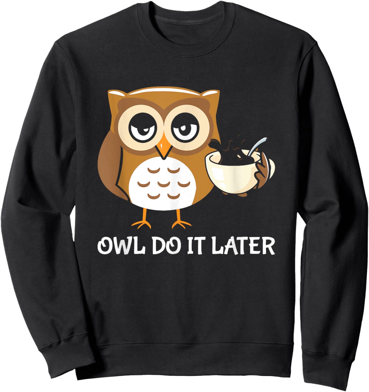 Funny Lazy Owl Art Women Coffee Owl Lovers Sweatshirt - Sweatshirt | Black