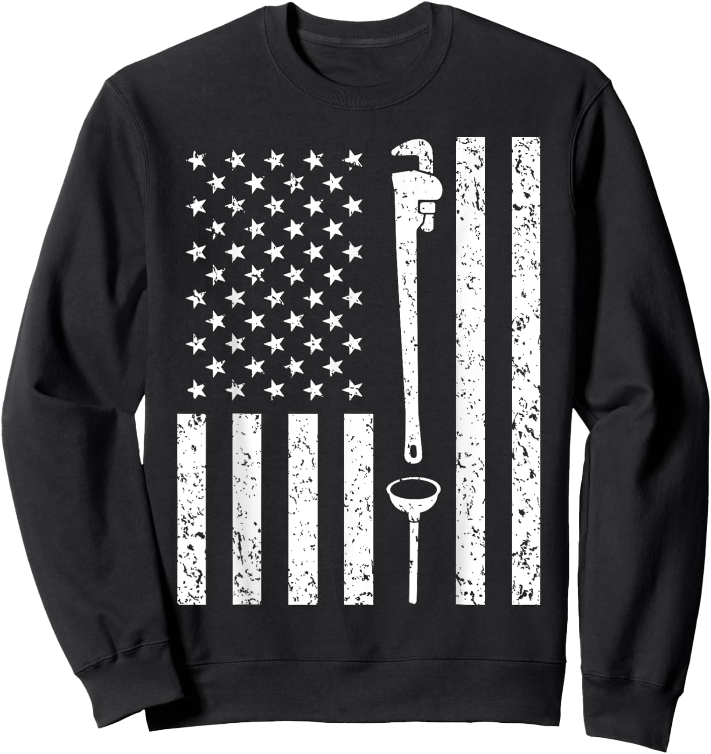 American Flag Plumber Vintage Plumbing Worker Men Funny Gift Sweatshirt - Sweatshirt | Black