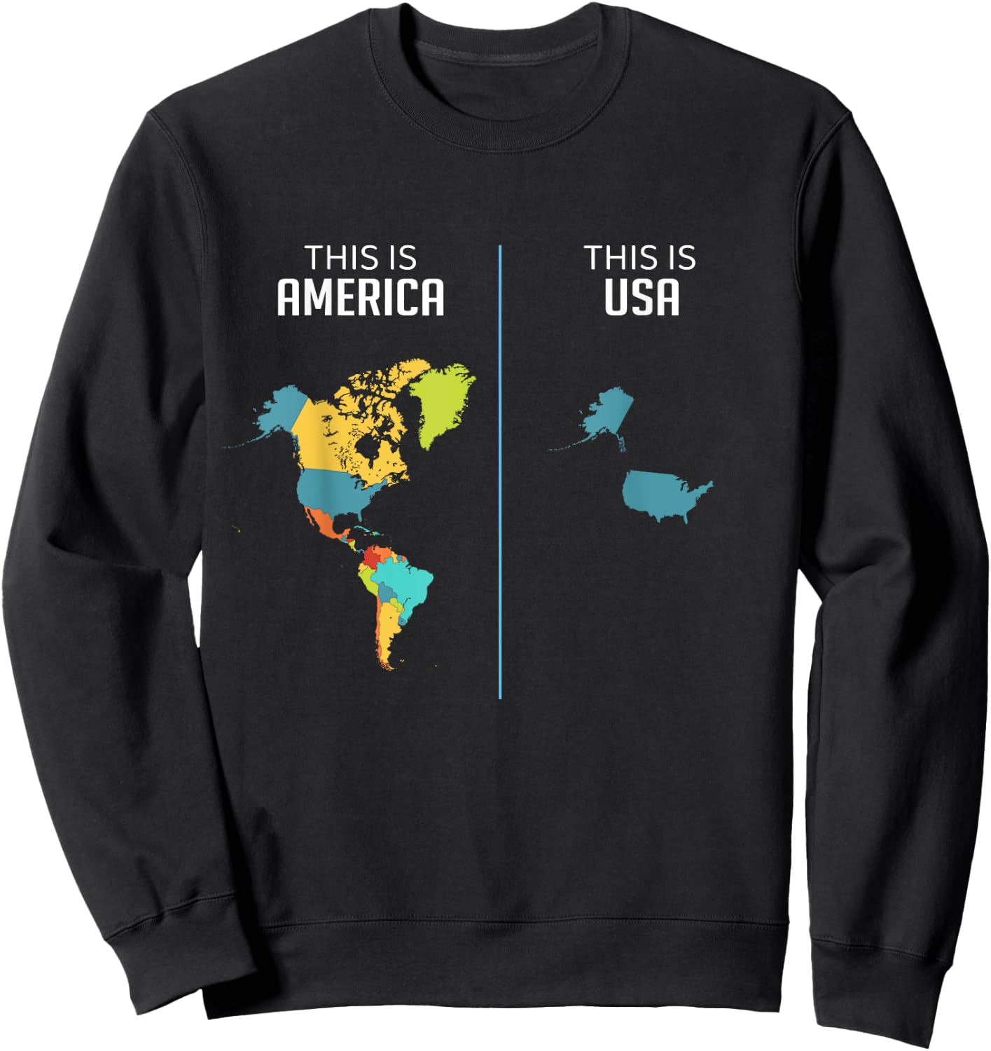 South Central and North America USA Continent Country Map Sweatshirt - Sweatshirt | Black