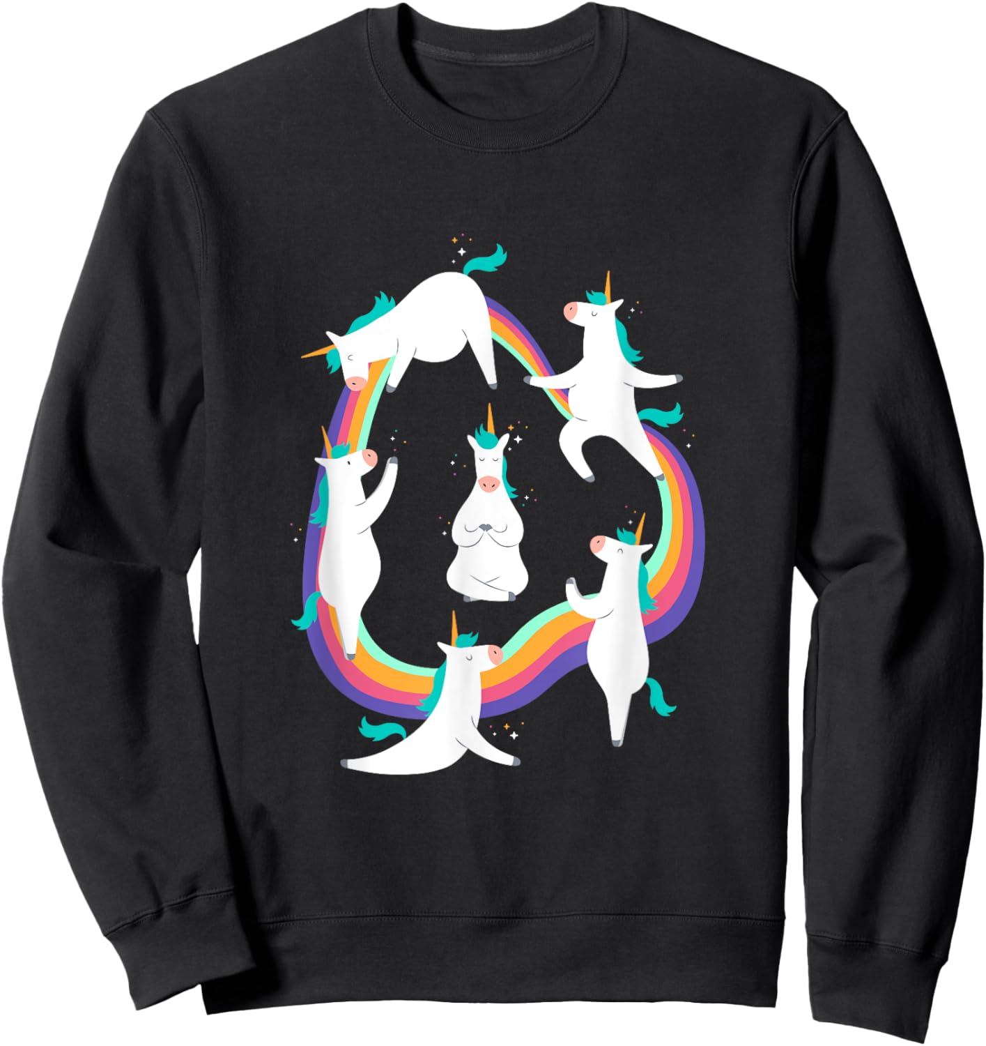 Unicorn Yoga Poses Colorful Cute and Funny Rainbow Yoga Pink Sweatshirt - Sweatshirt | Black