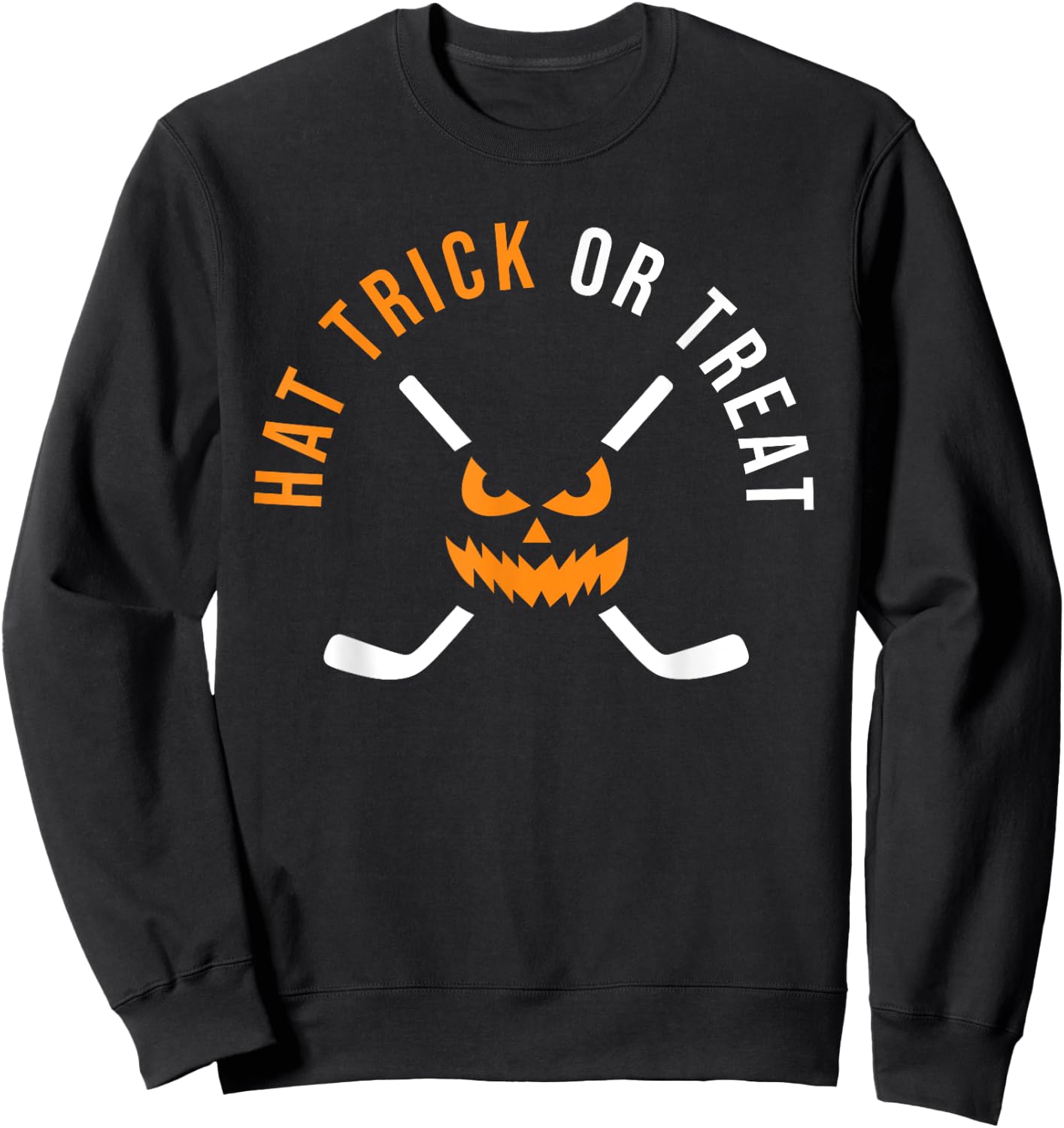 Halloween Hockey Hat Trick Or Treat Ice Hockey Player Sweatshirt - Sweatshirt | Black