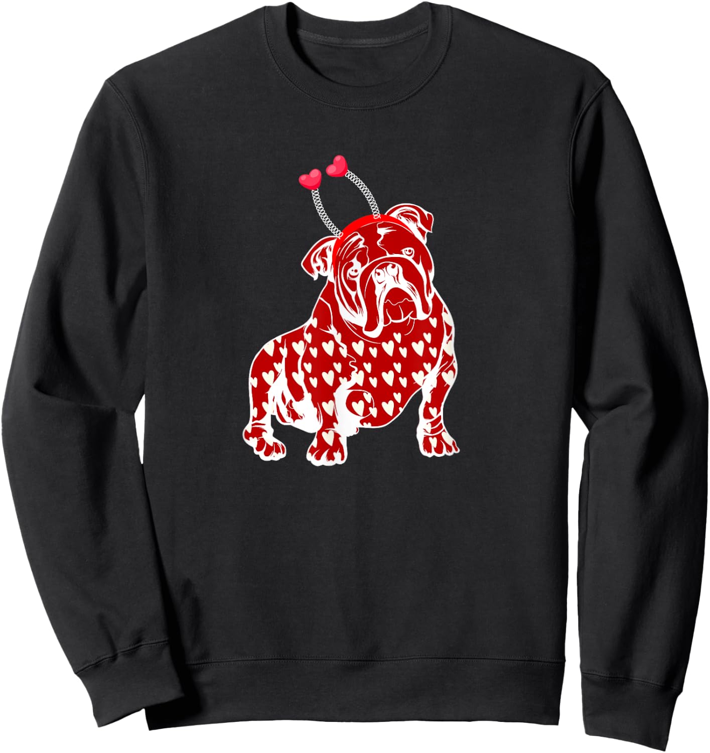 Bulldog Valentine Day Plaid Heart Pattern Dog Headband Heart Women Girls Kids Sweatshirt - Sweatshirt | Black