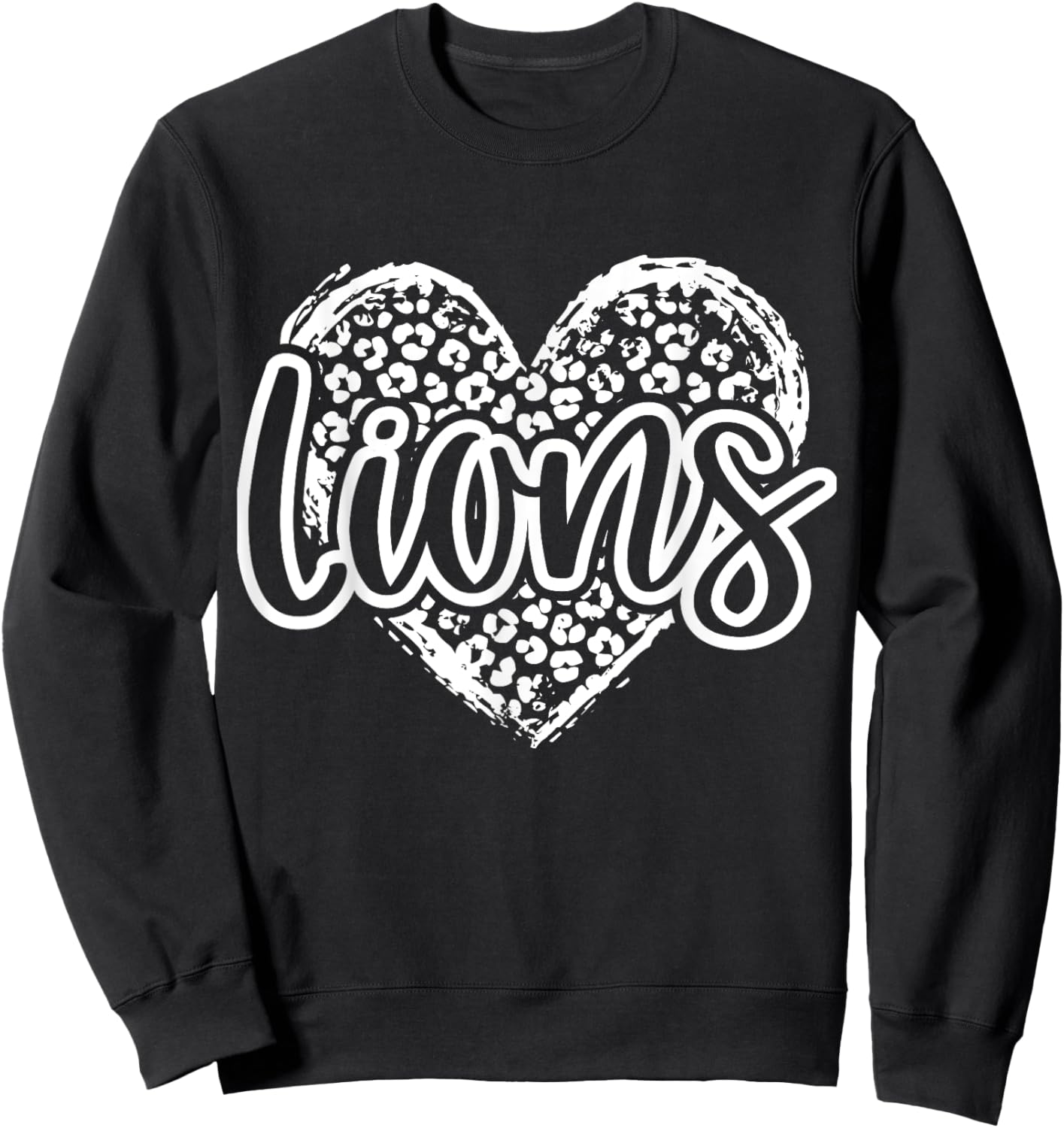 Leopard Cheetah Heart LIONS School Spirit Top Distressed Sweatshirt - Sweatshirt | Black