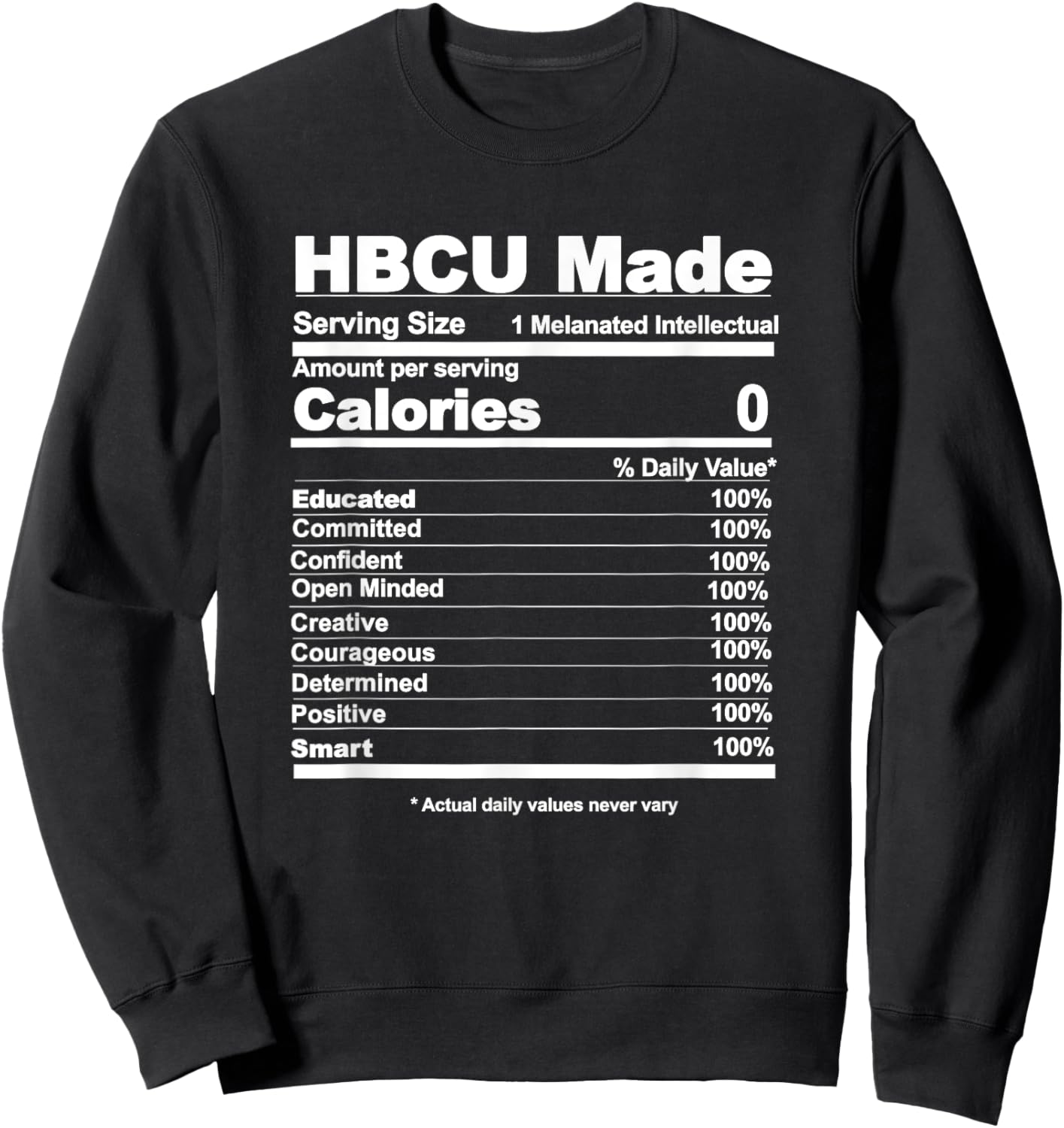 HBCU Made HBCU Nutritional facts Sweatshirt - Sweatshirt | Black