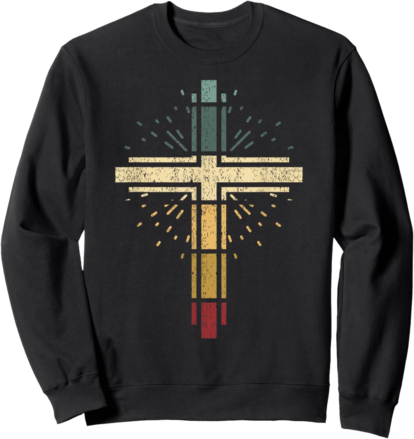 Cross Christian Vintage Religious Faith Vintag Sunset Sweatshirt - Sweatshirt | Black