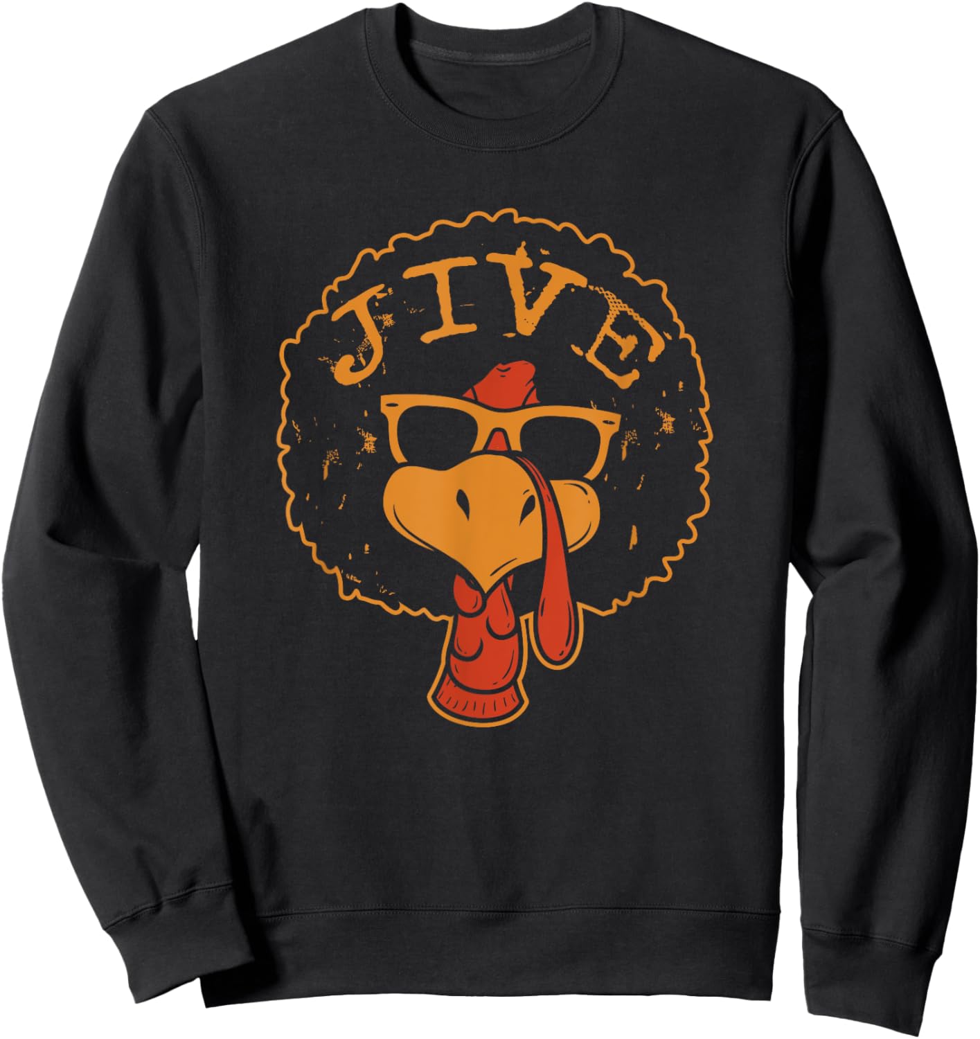 Jive Thanksgiving Turkey Funny 70s Retro Afro Turkey Sweatshirt - Sweatshirt | Black