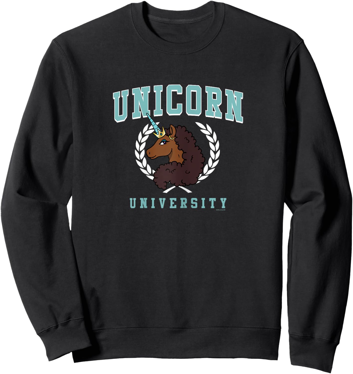 Afro Unicorn Unique Unicorn University Collegiate Logo Sweatshirt - Sweatshirt | Black