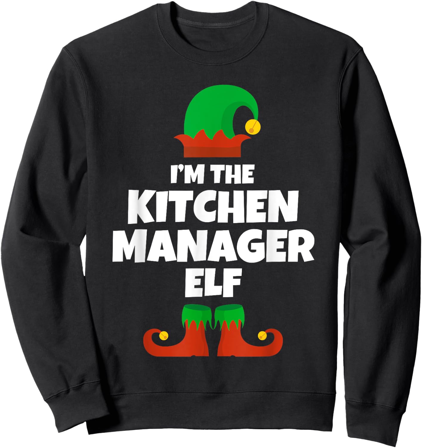 I'm The Kitchen Manager Elf Family Pajama Christmas Funny Sweatshirt - Sweatshirt | Black