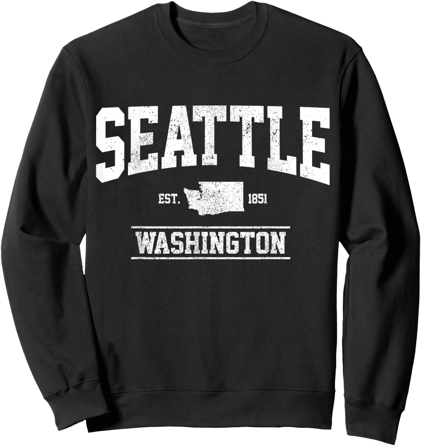 Seattle Washington Est. 1851 State Map Souvenir Gift Sweatshirt - Sweatshirt | Black