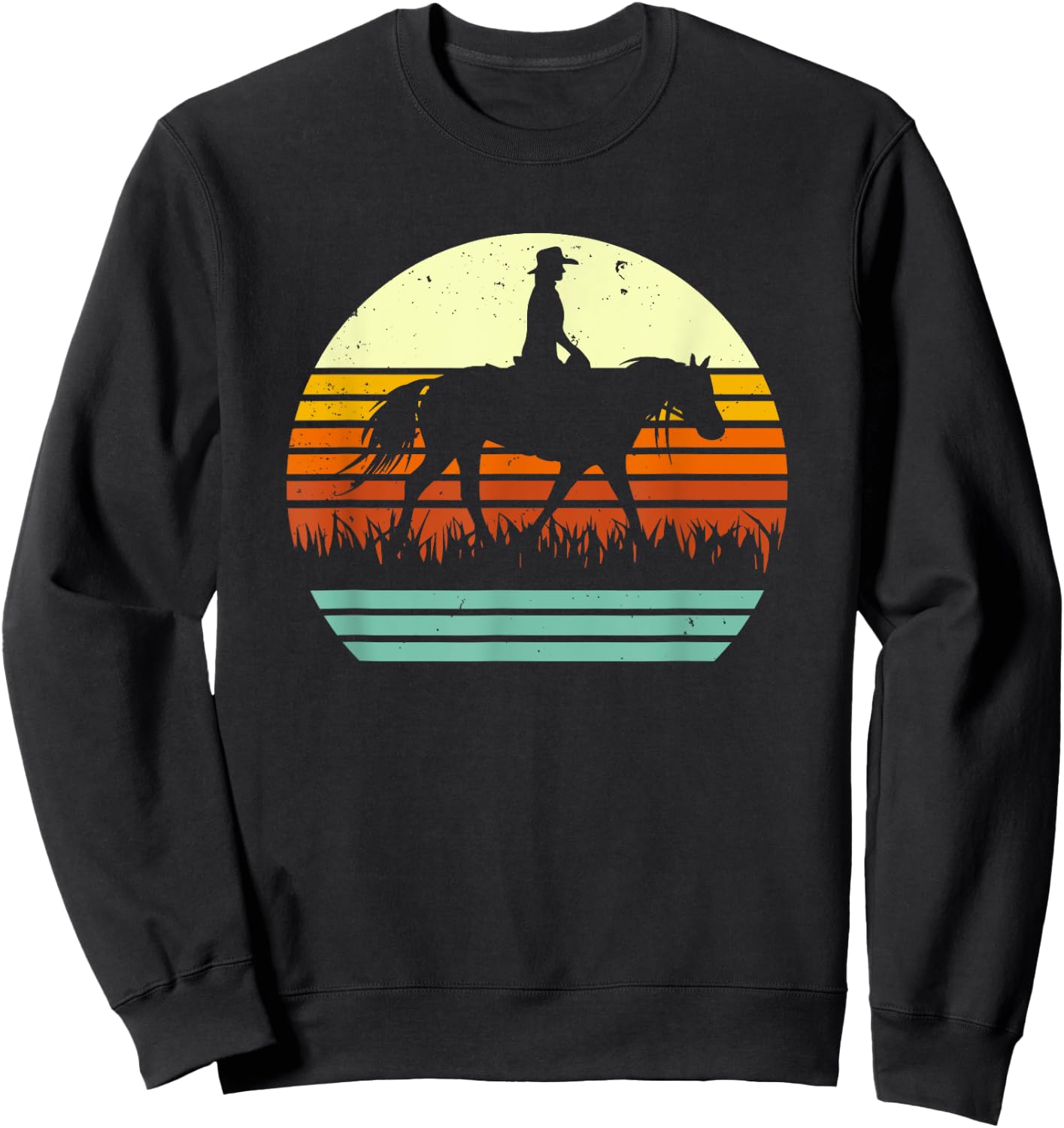 Retro Sun Style Western Ranch Trail Horse Sweatshirt - Sweatshirt | Black