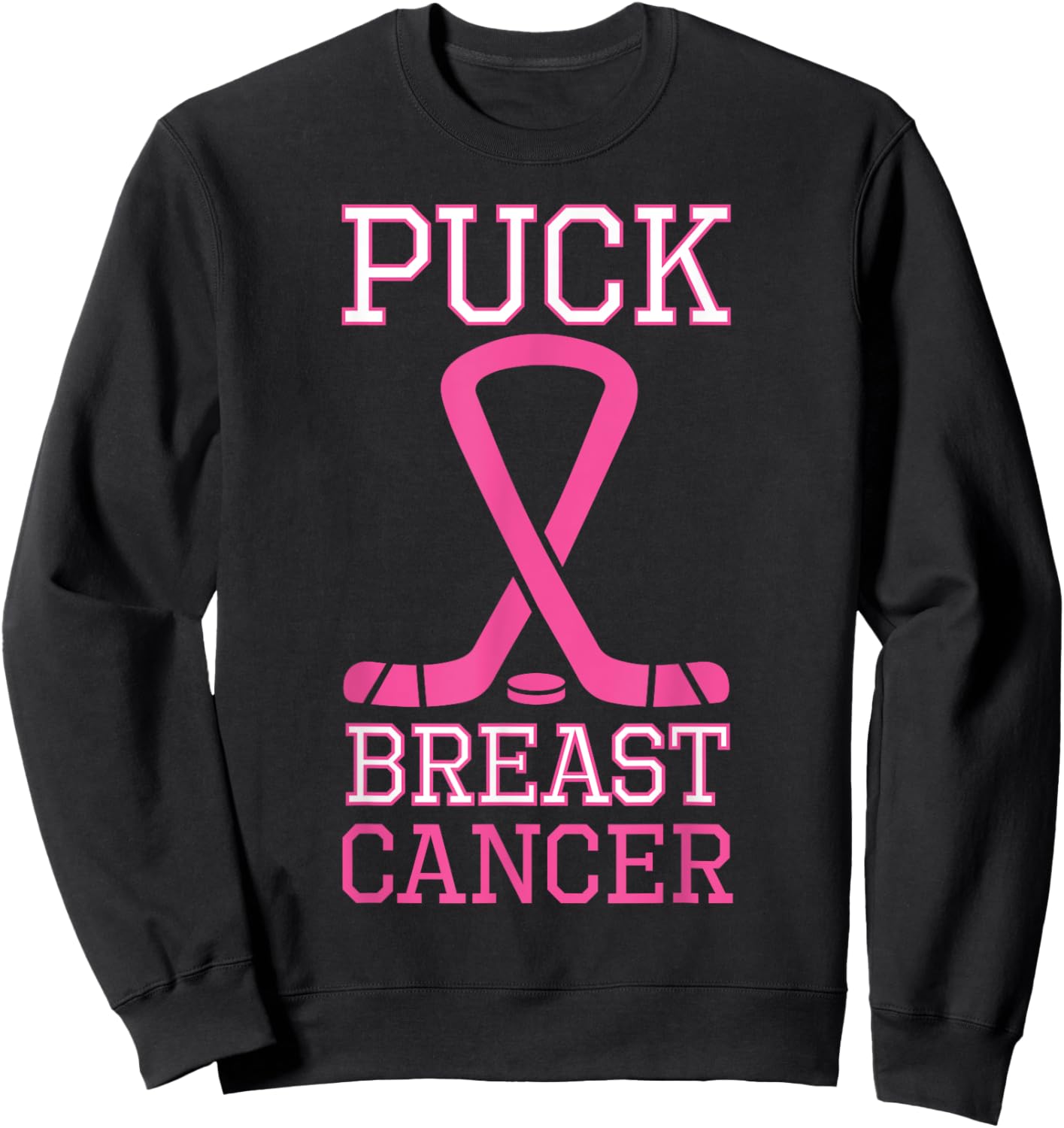 Puck Breast Cancer Pink Ribbon Ice Hockey Cancer day Sweatshirt - Sweatshirt | Black