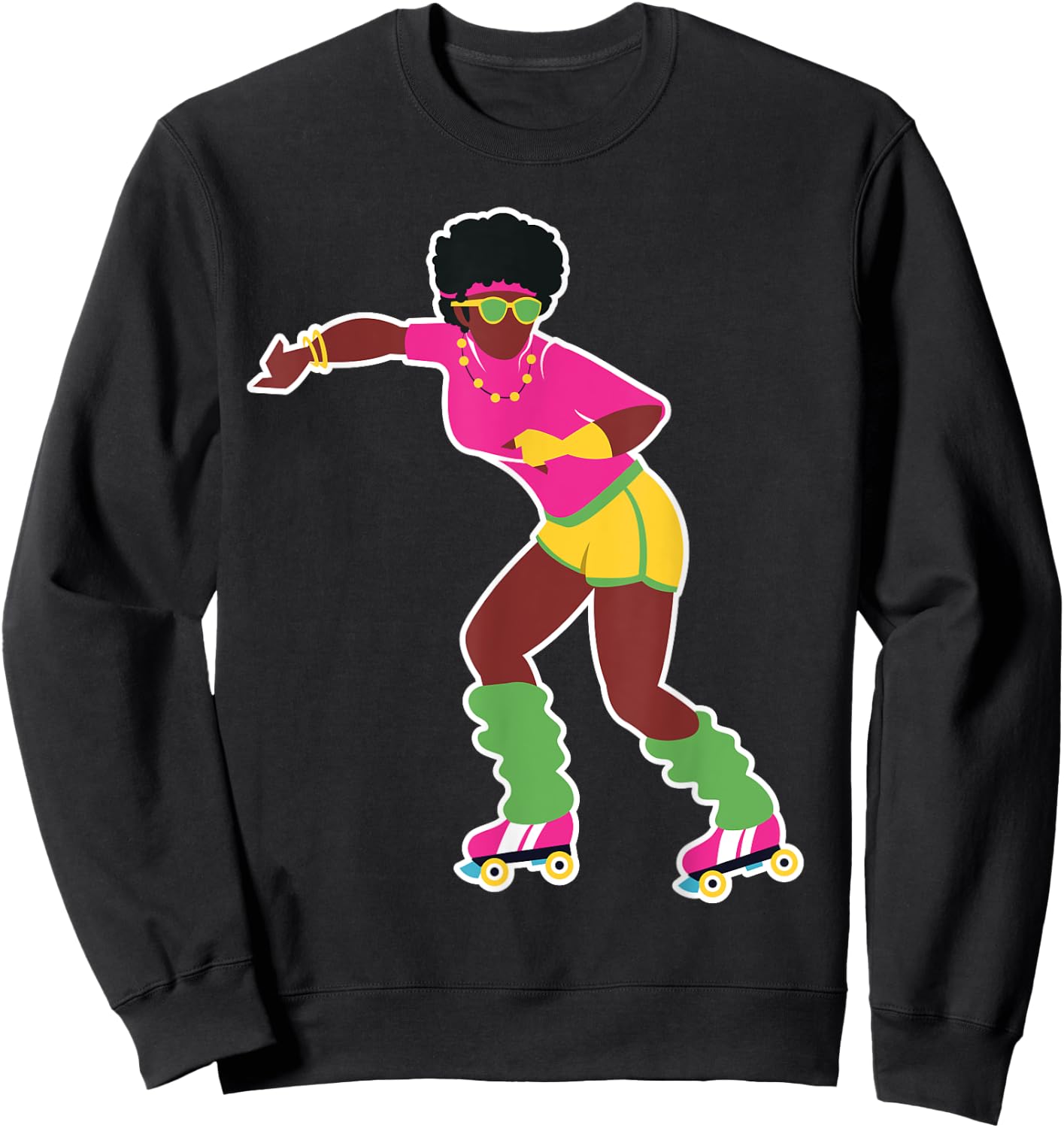 Funny Roller Skating Derby 70's 80's Skater Afro Girl Gifts Sweatshirt - Sweatshirt | Black