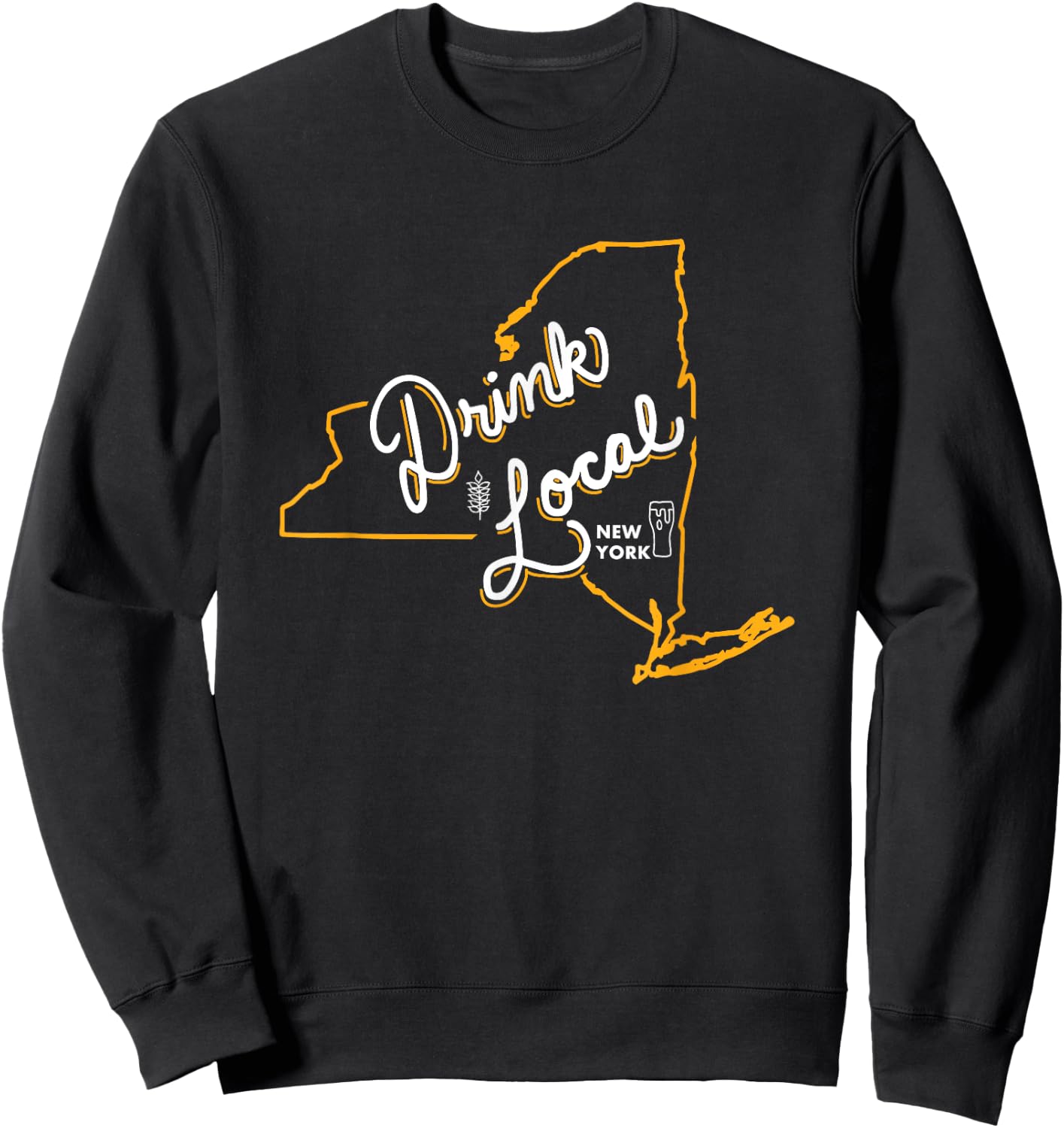 Drink Local New York State Outline Craft Beer Sweatshirt - Sweatshirt | Black