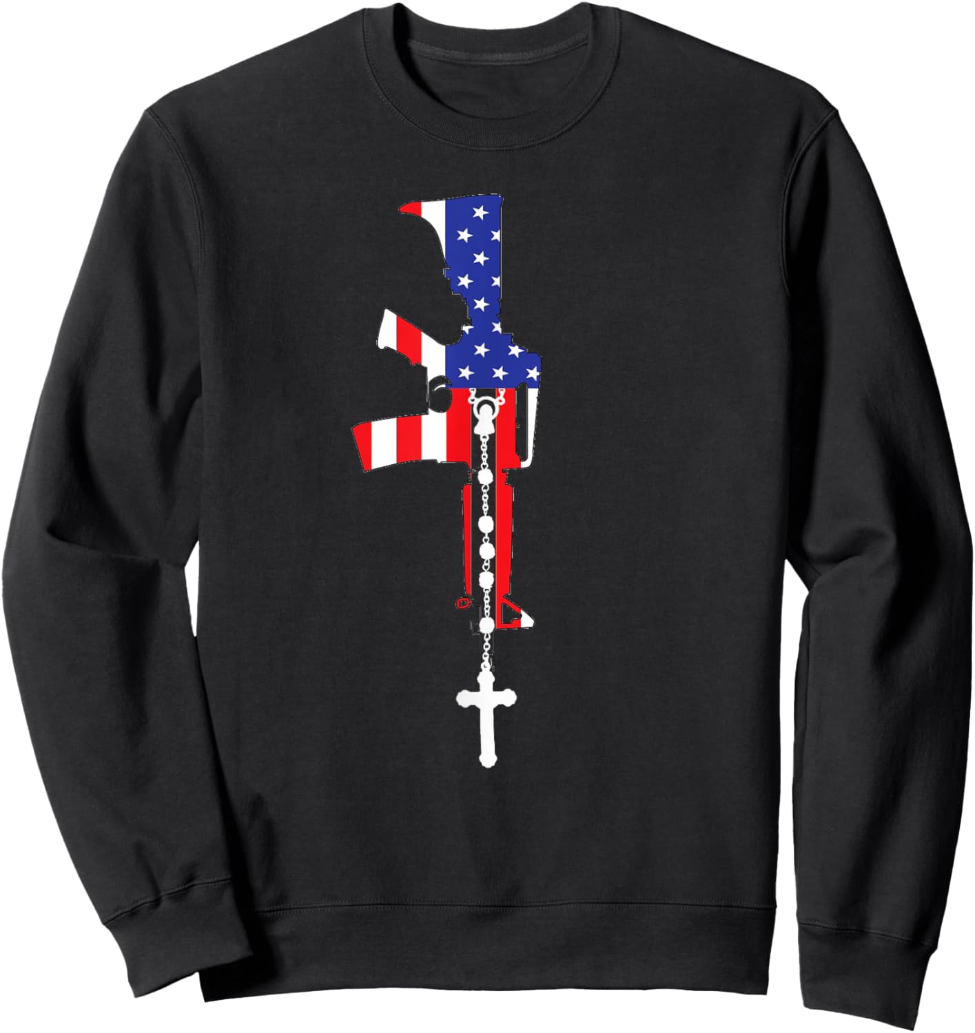 American Flag Rosary Patriotic Catholic Sweatshirt - Sweatshirt | Black