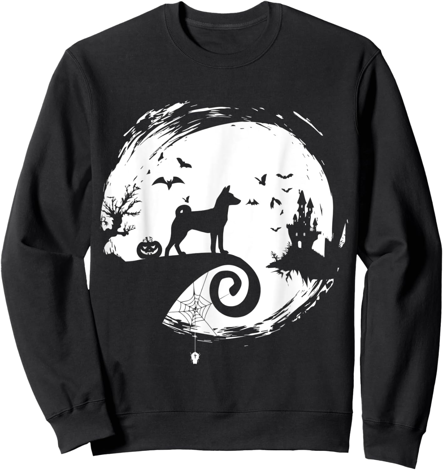 Basenji Halloween Costume Moon Silhouette Creepy Sweatshirt - Sweatshirt | Black