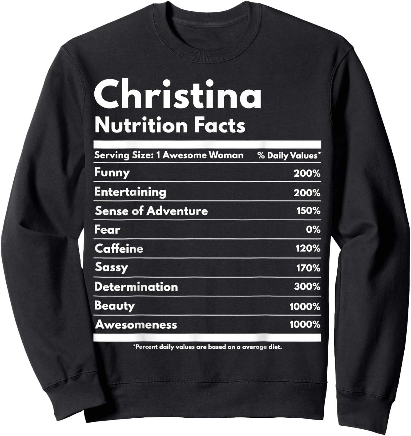Christina Nutrition Facts Funny Personalized Name Christina Sweatshirt - Sweatshirt | Black