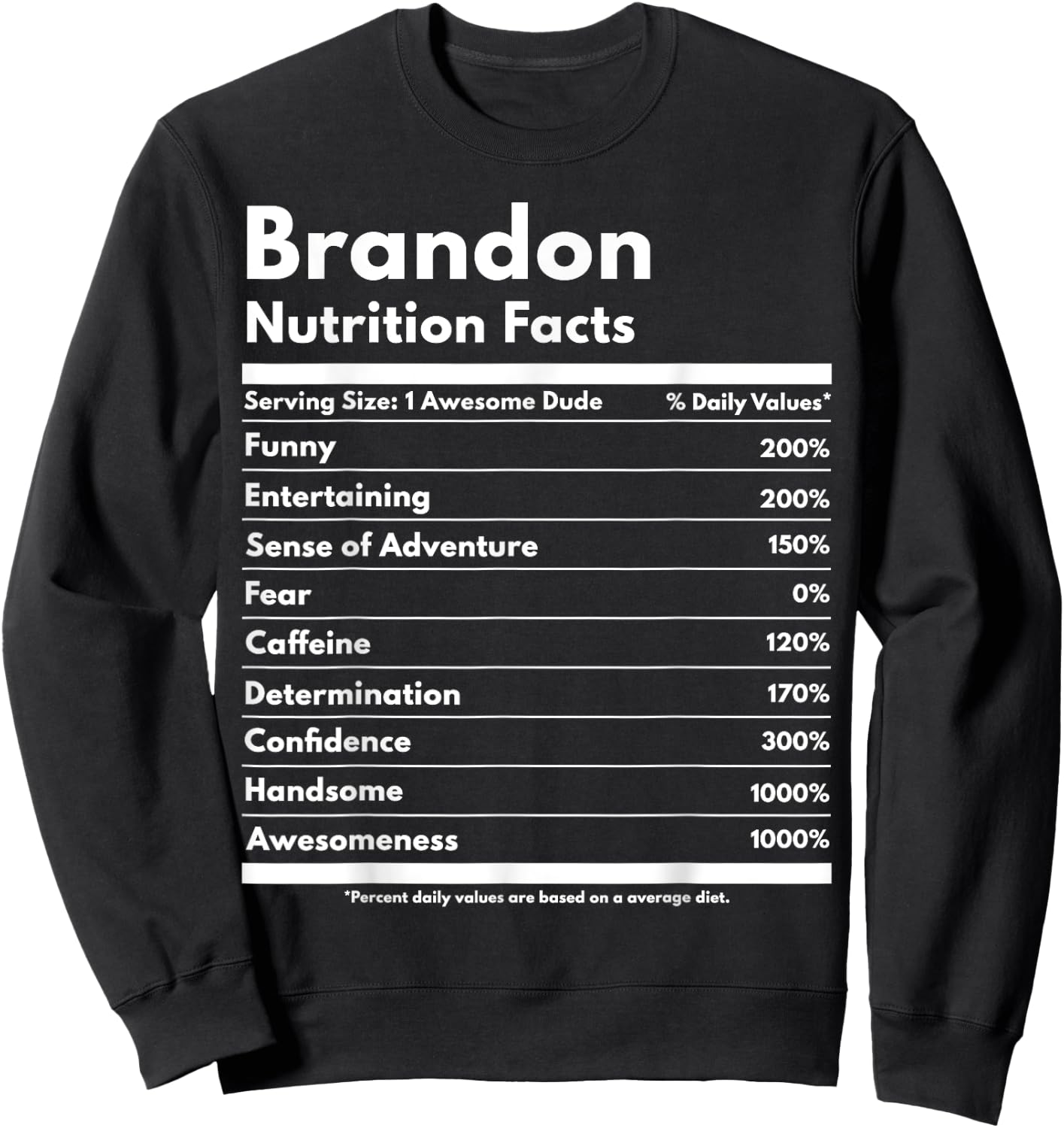 Brandon Gift Nutrition Facts Funny Personalized Name Brandon Sweatshirt - Sweatshirt | Black