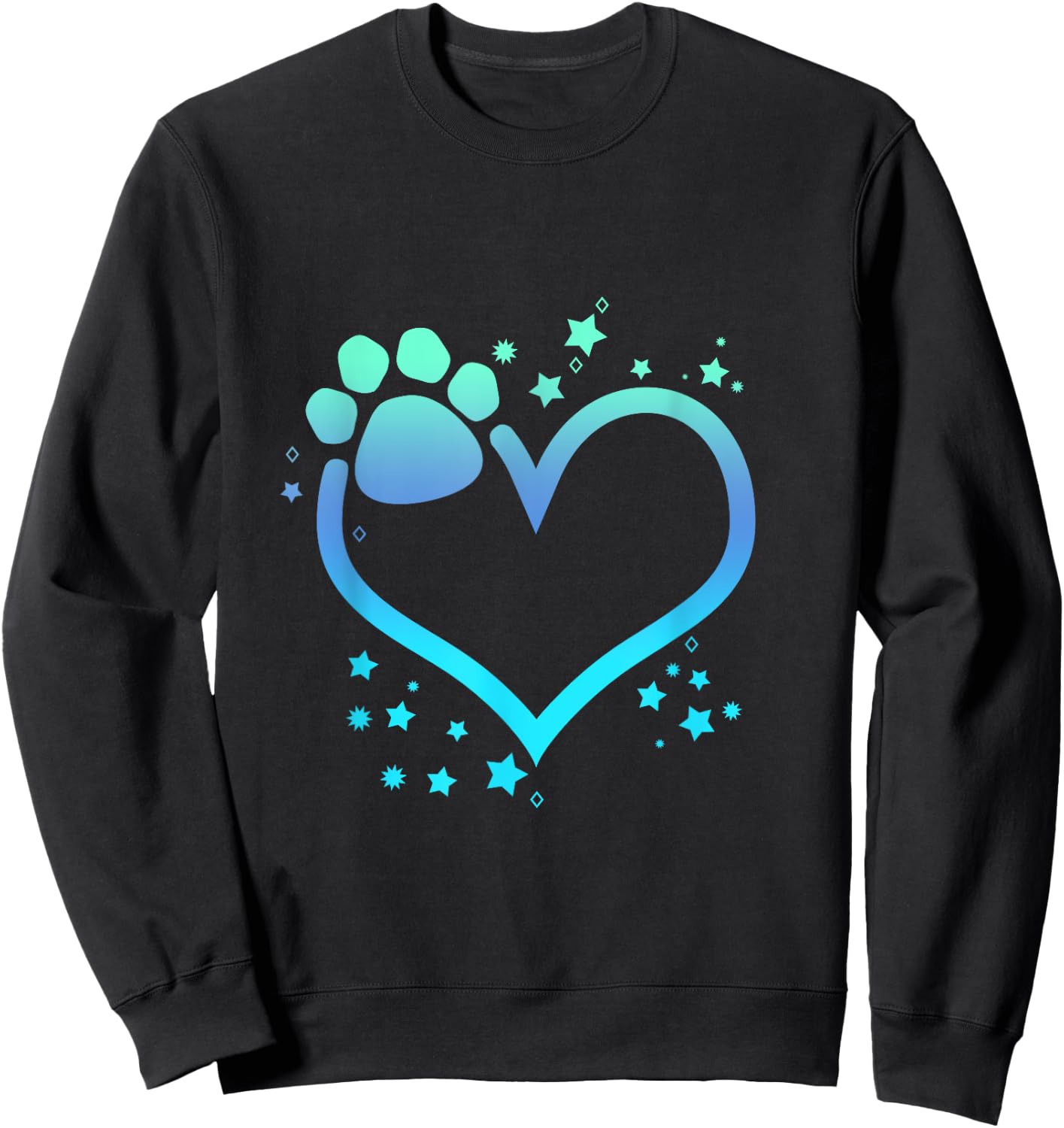 Blue Paw Print Heart Cute Dog Cat Love Valentines Day Men Women Girls Kids Sweatshirt - Sweatshirt | Black