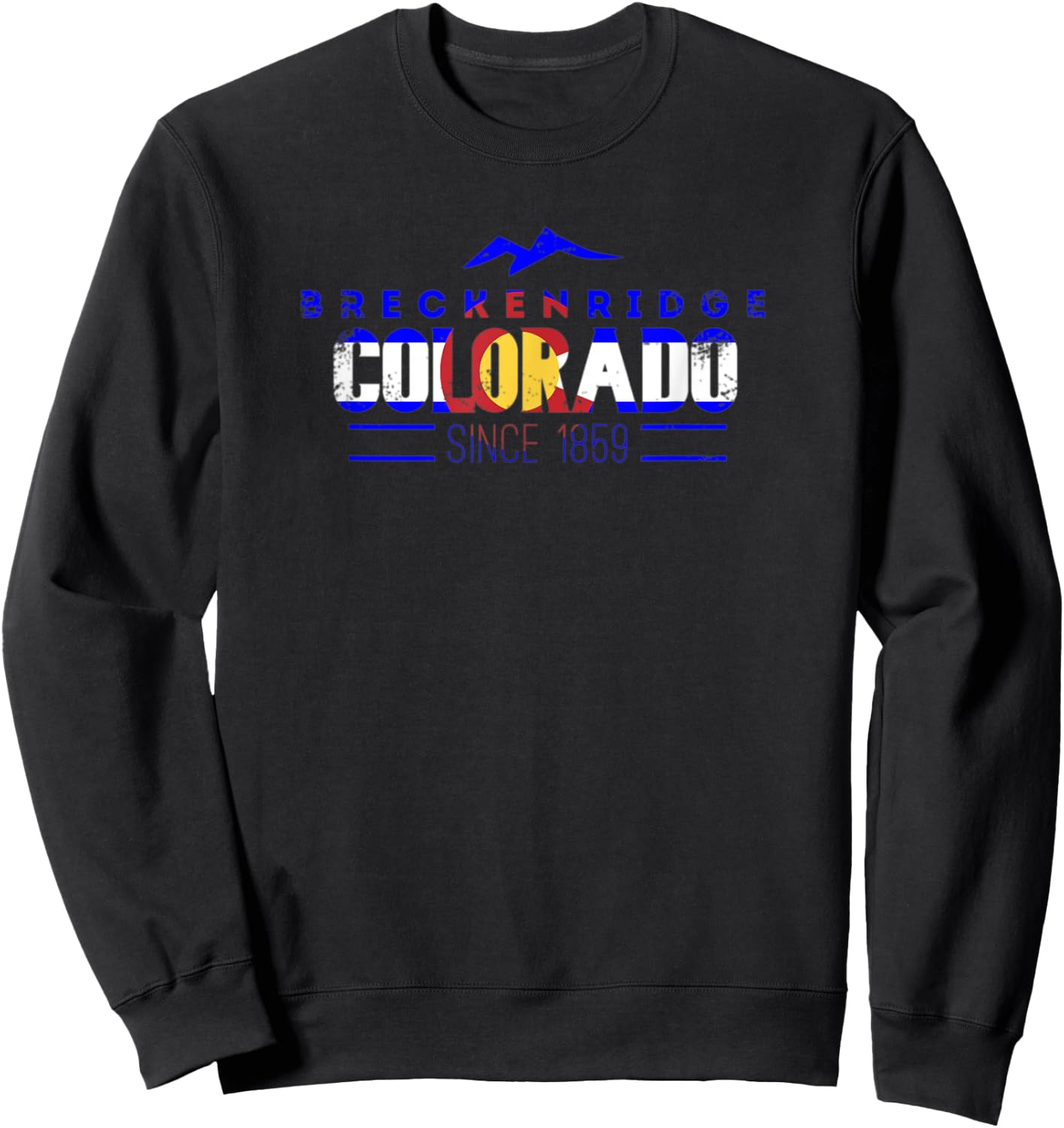 Breckenridge Colorado Flag Distressed Mountain Ski Design Sweatshirt - Sweatshirt | Black