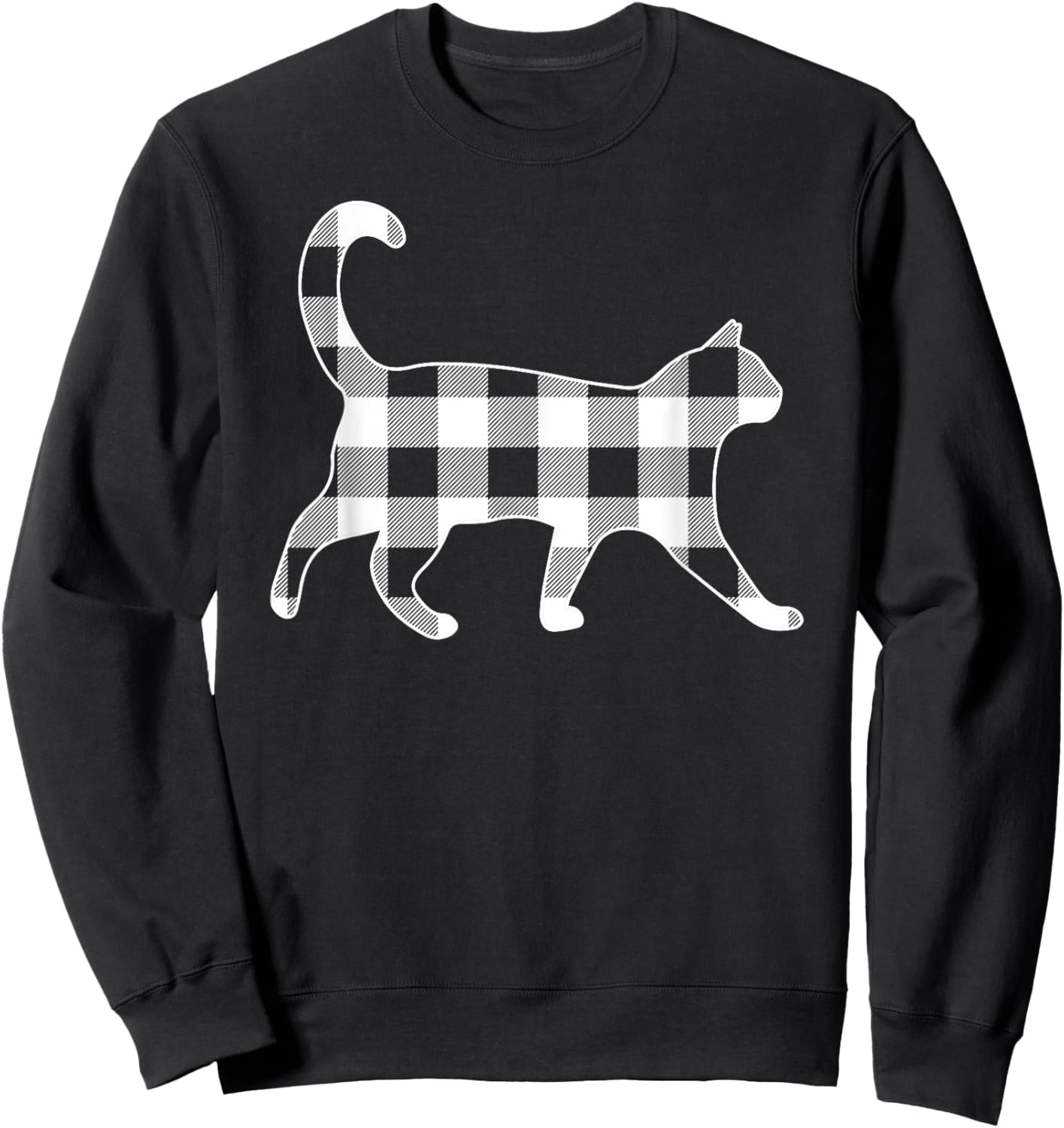 Cat Black & White Buffalo Plaid Merry Christmas Sweatshirt - Sweatshirt | Black