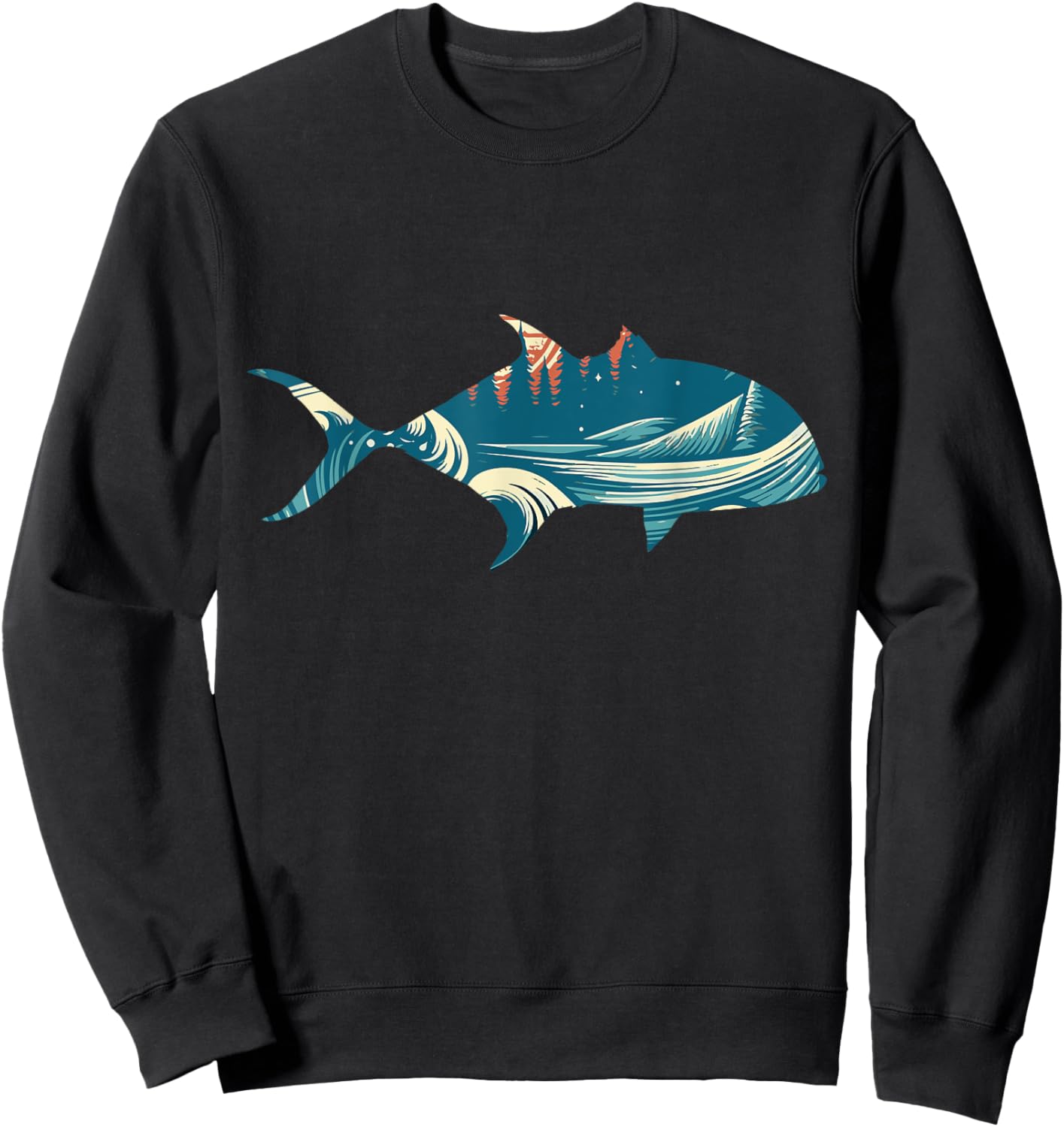 Retro Giant Trevally Fishermens Vintage Fins Sweatshirt - Sweatshirt | Black