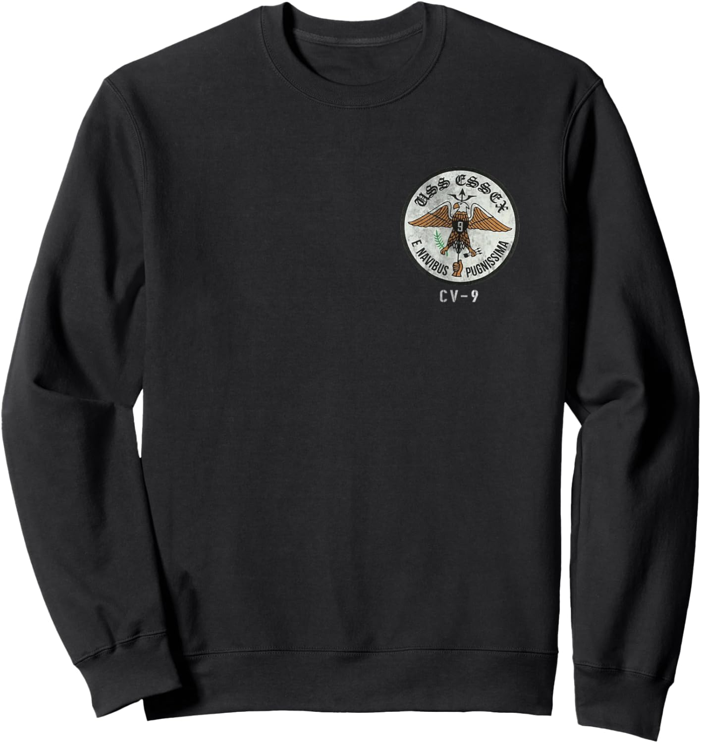 USS Essex CV-9 Logo American Flag Aircraft Carrier Veteran Sweatshirt - Sweatshirt | Black