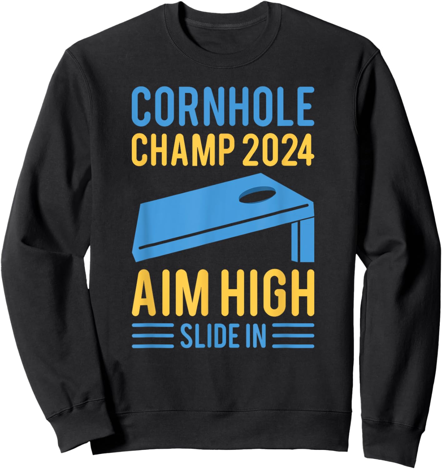 Cornhole Champ 2024 Aim High Slide In Cornhole Champion Sweatshirt - Sweatshirt | Black