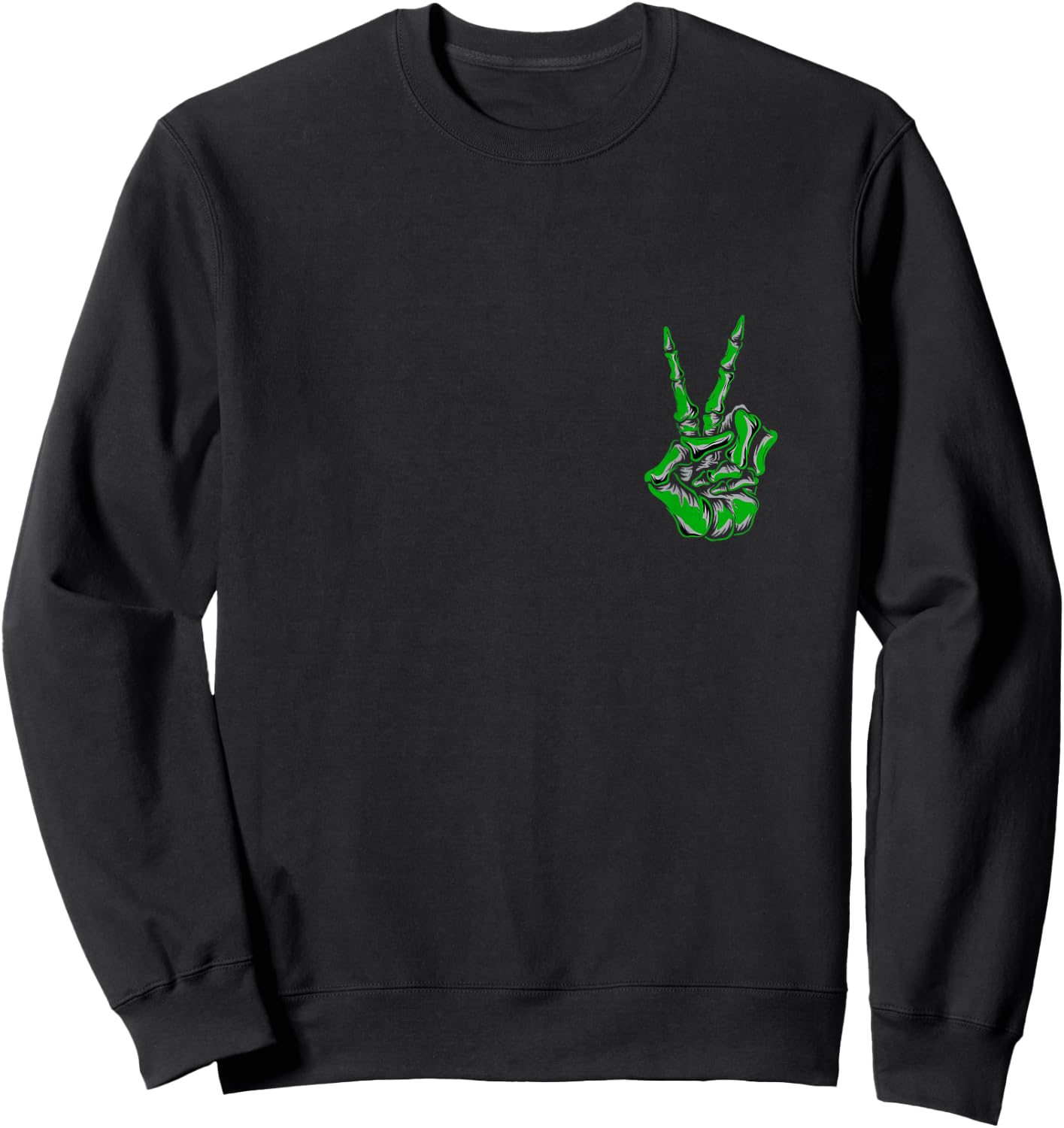 Green Skeleton Peace Sign Kelly Green Color Graphic Sweatshirt - Sweatshirt | Black
