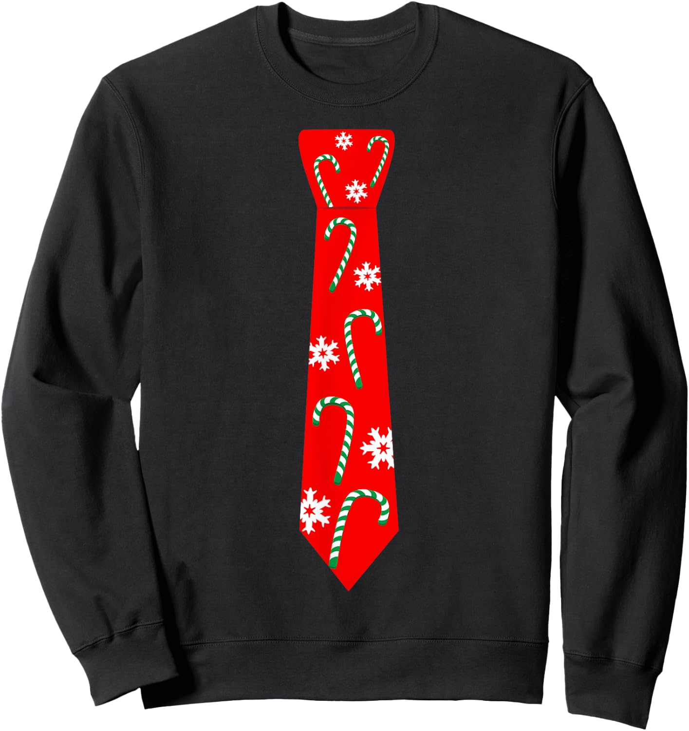 Cute Christmas Neck Tie Xmas Design Candy Cane Gift Sweatshirt - Sweatshirt | Black