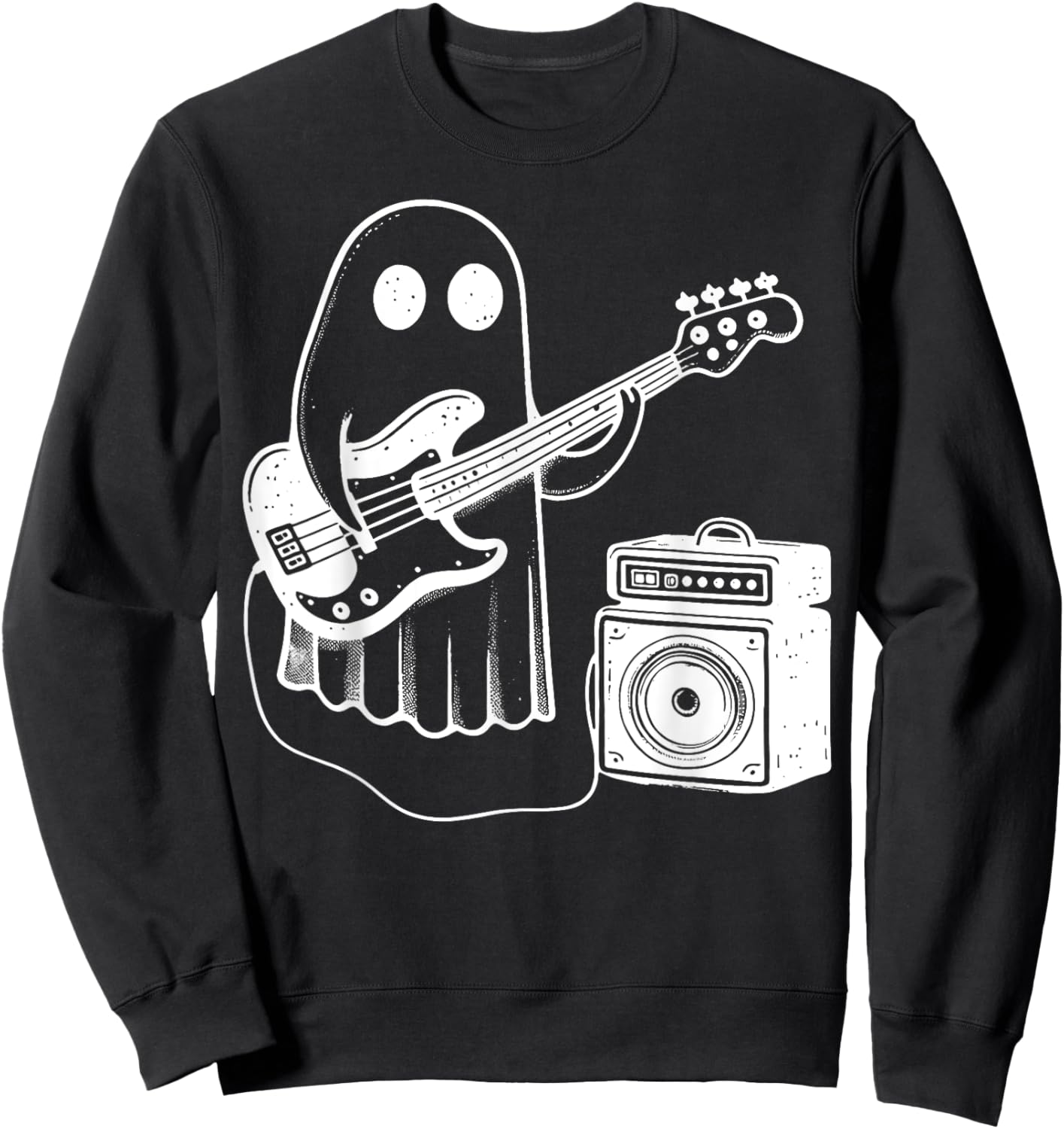 Ghost Playing Electric Bass Guitar Funny Halloween Musician Sweatshirt - Sweatshirt | Black