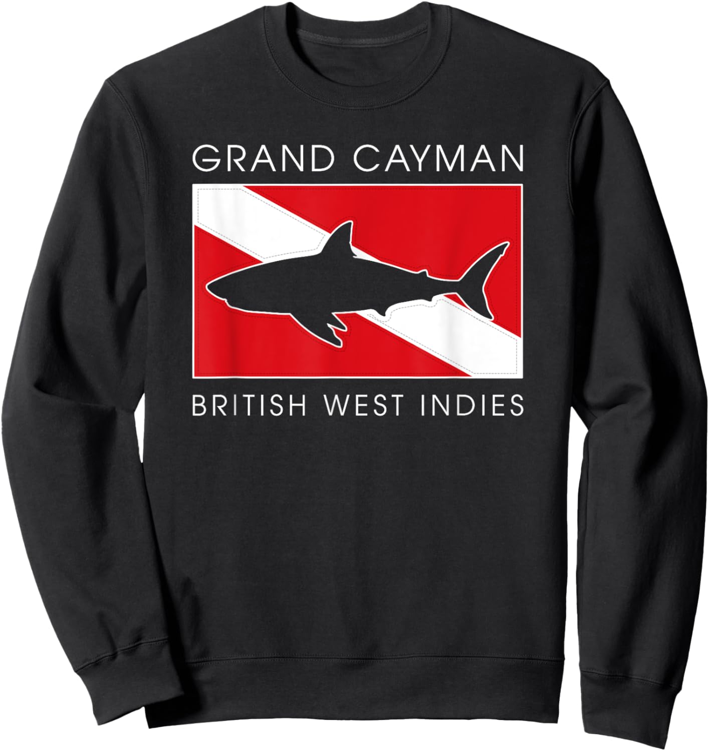 Retro Shark Scuba Diver Grand Cayman Islands Scuba Dive Flag Sweatshirt - Sweatshirt | Black
