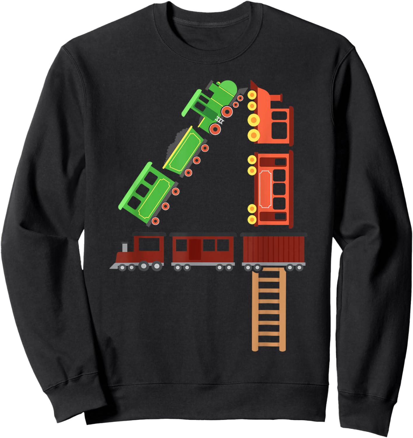 Kids 4th Birthday Train Boys Girls Fun 4 Year Old Train Sweatshirt - Sweatshirt | Black