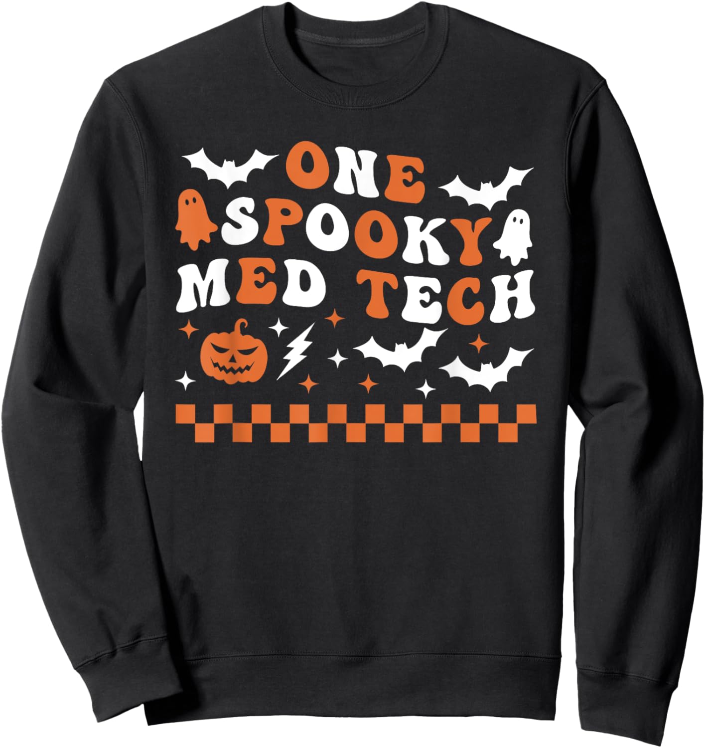 One Spooky Med Tech Halloween Retro Groovy Healthcare Sweatshirt - Sweatshirt | Black