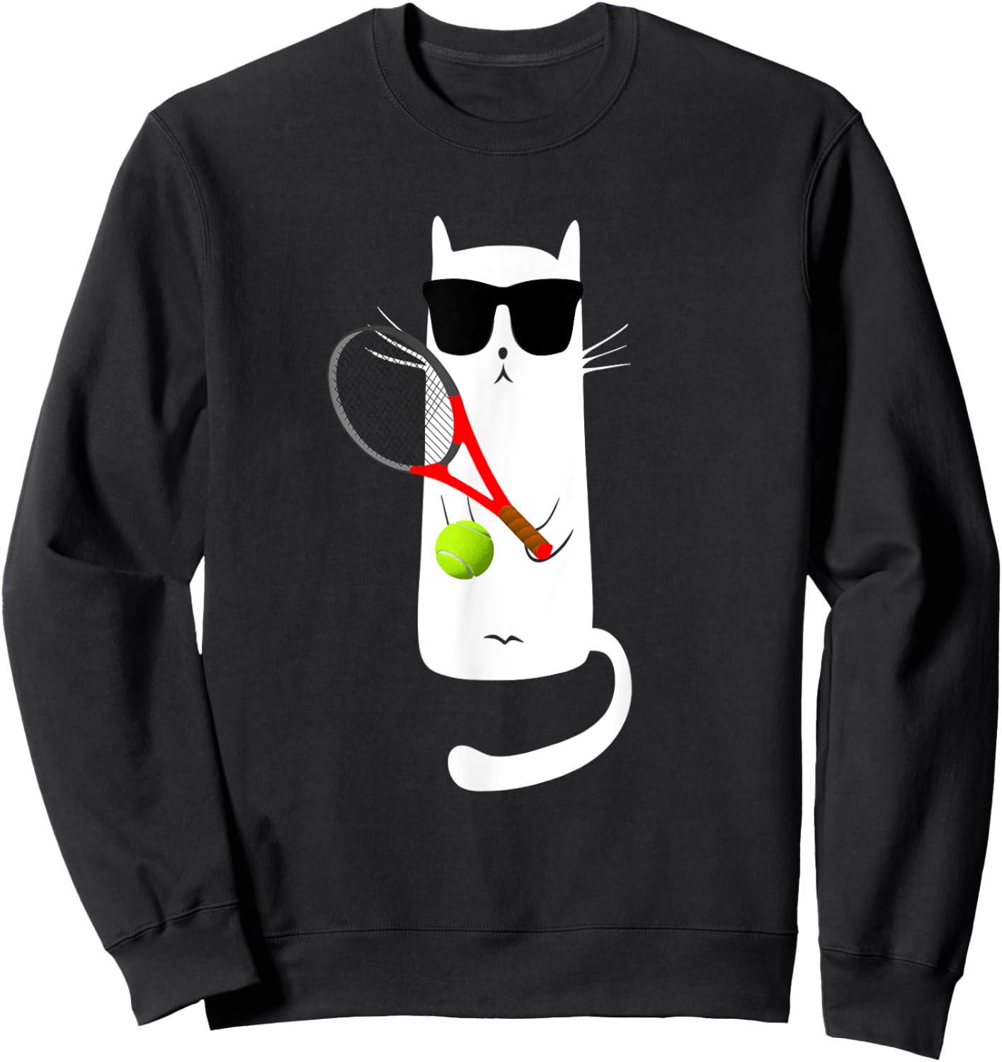 Funny Cat Wearing Sunglasses Playing Tennis Sweatshirt - Sweatshirt | Black
