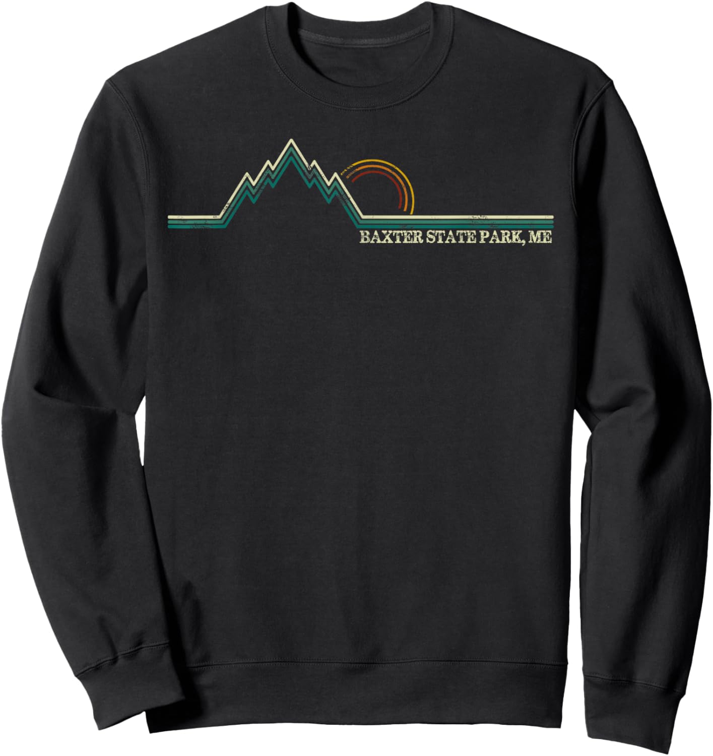 Retro Mountains Baxter State Park, Maine Summer Hiking Sweatshirt - Sweatshirt | Black