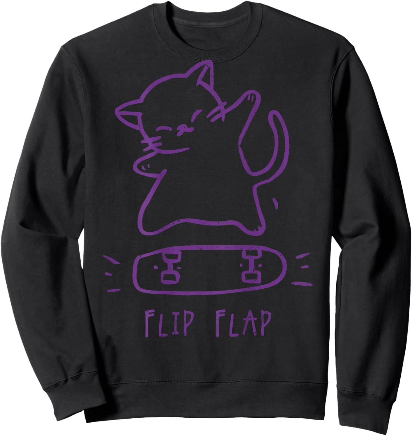 Hip Hop Cat Y2K Retro Vintage Edgy Back Print Streetwear Cat Women Kids Sweatshirt - Sweatshirt | Black